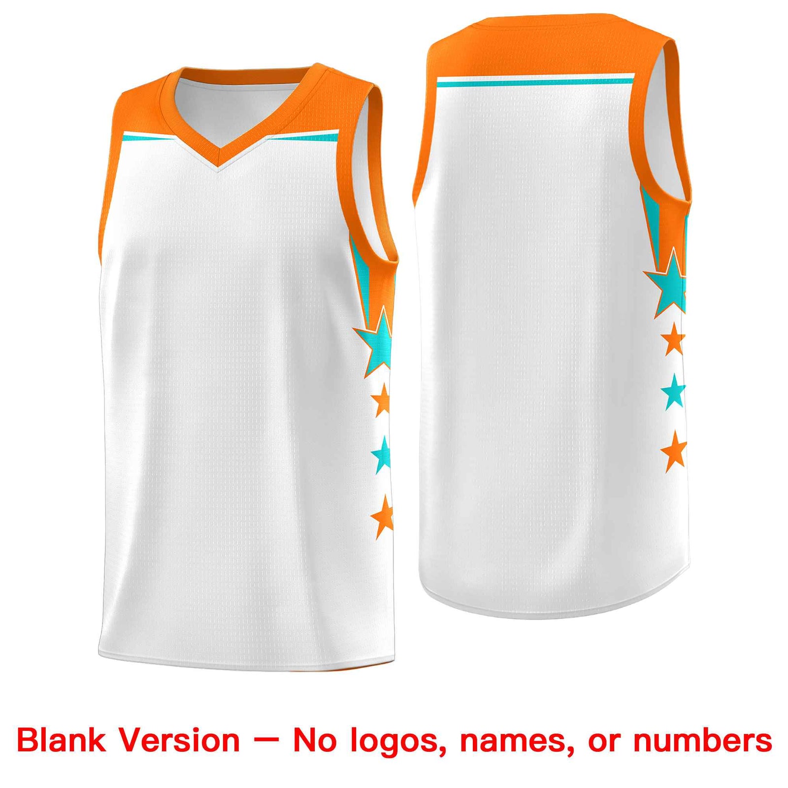 Custom Youth Basketball Uniform White Orange Two Tone Side Star Color Block Team Jersey