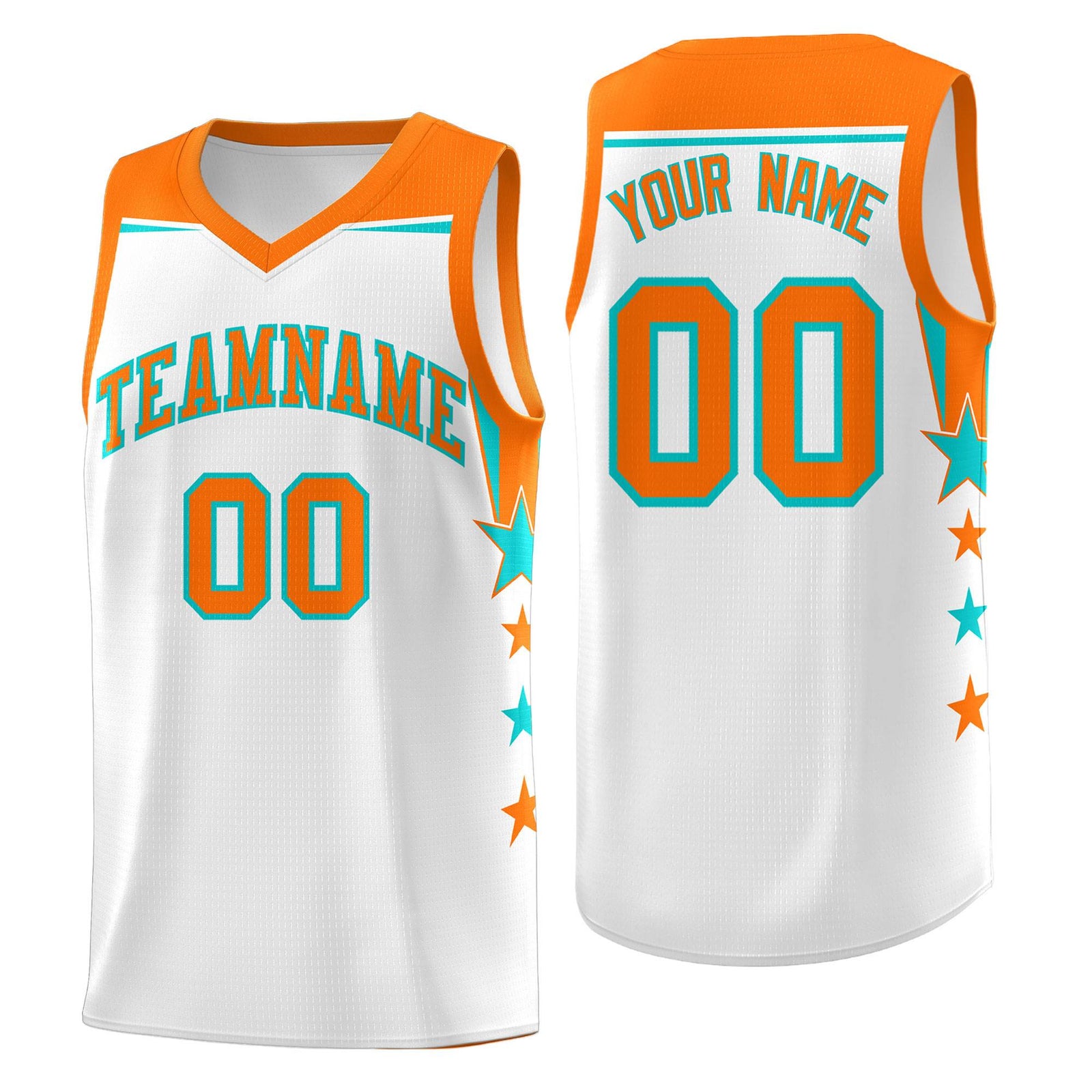 Custom Youth Basketball Uniform White Orange Two Tone Side Star Color Block Team Jersey