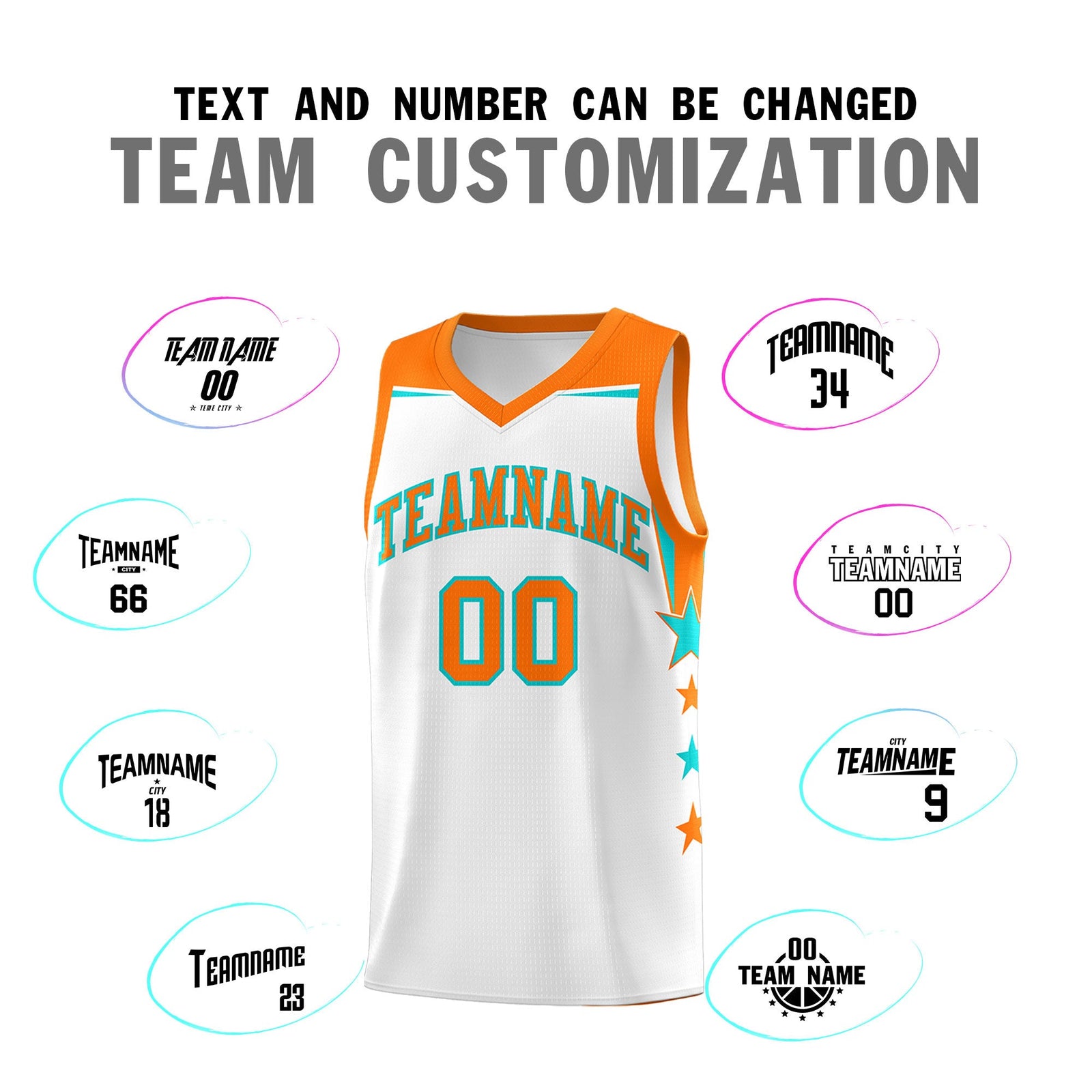 Custom Youth Basketball Uniform White Orange Two Tone Side Star Color Block Team Jersey