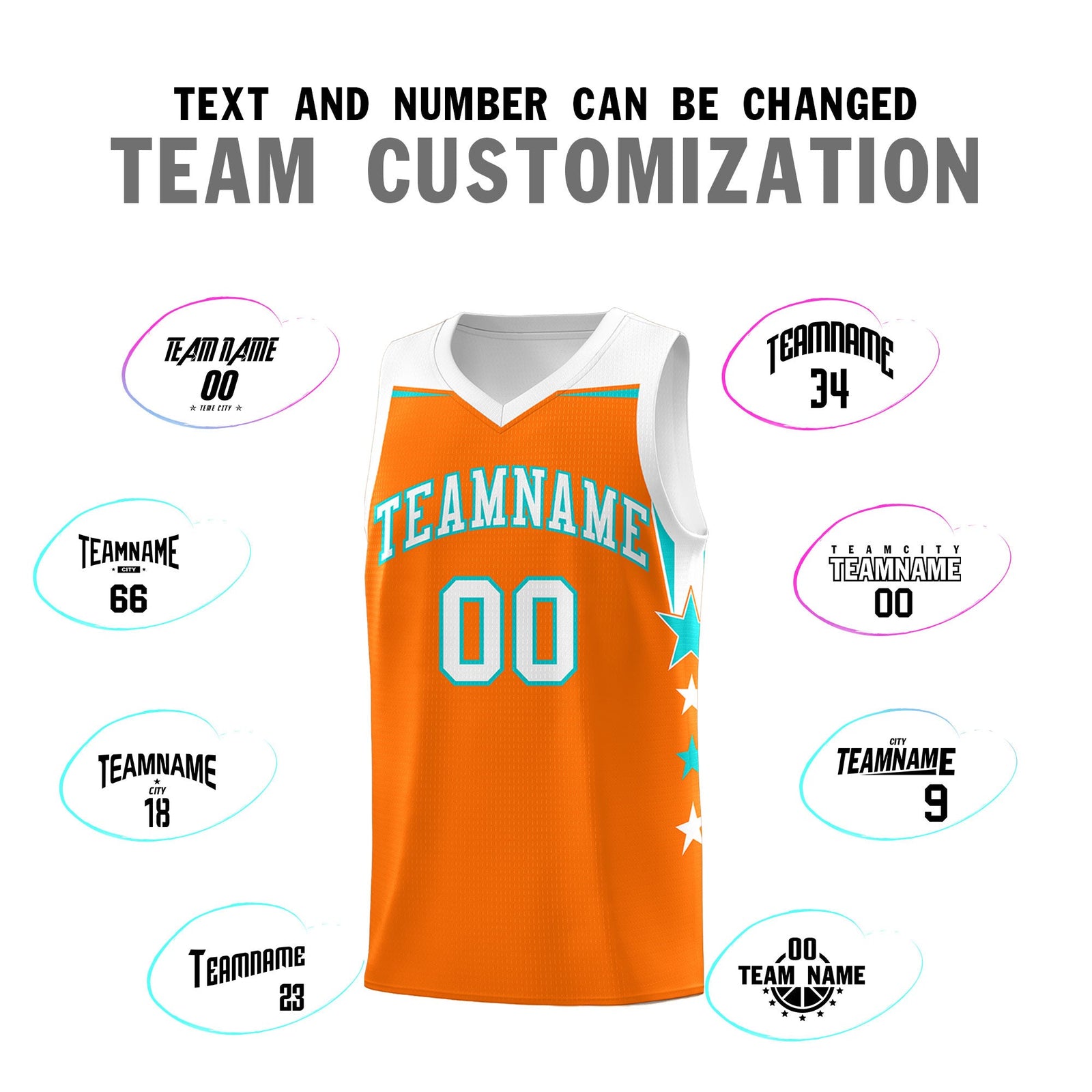 Custom Youth Basketball Uniform Orange White Two Tone Side Star Add Name Number & Logo