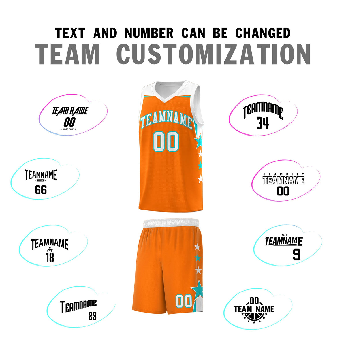 Custom Youth Basketball Uniform Orange White Two Tone Side Star Add Name Number &amp; Logo