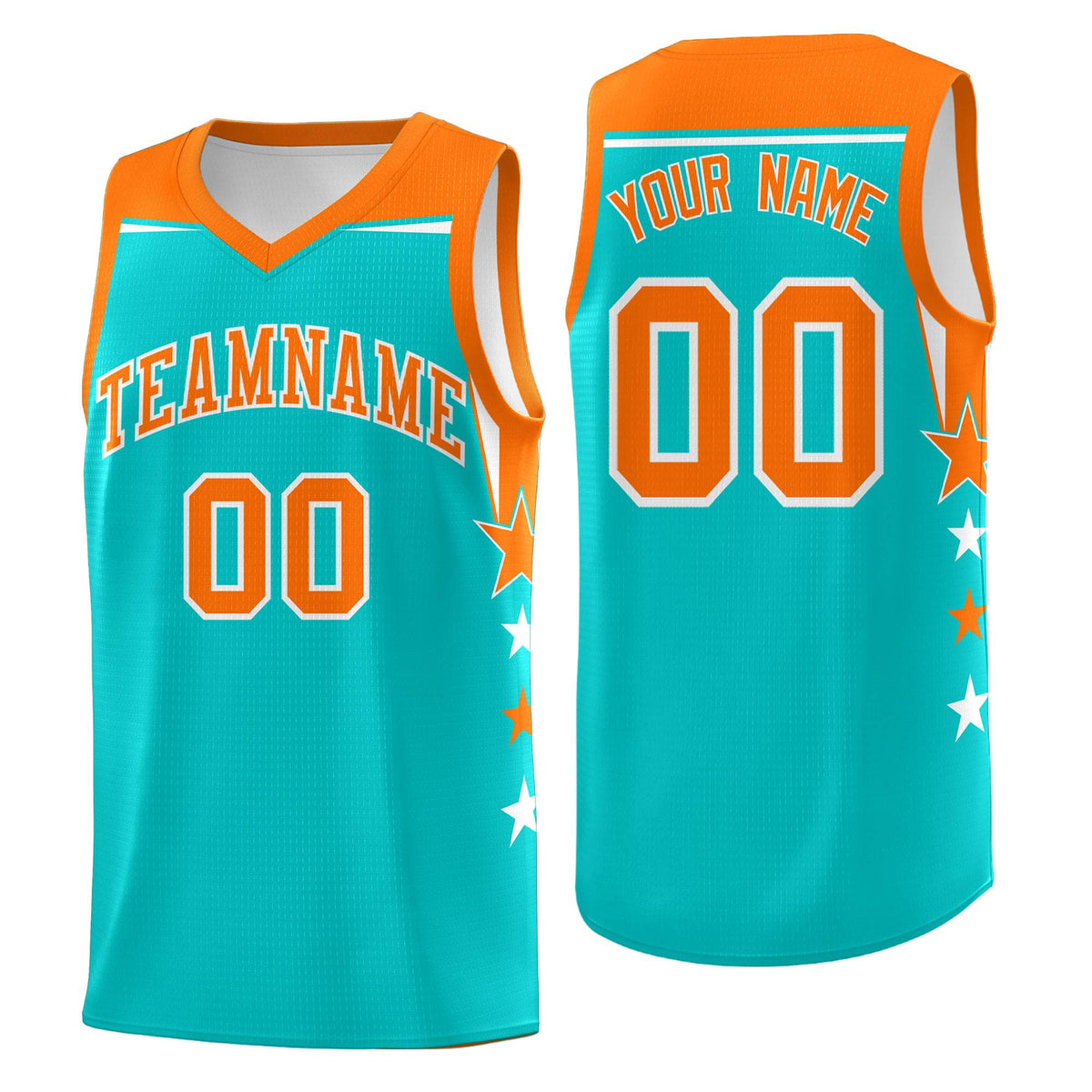 Custom Youth Basketball Uniform Aqua Orange Two Tone Side Star Personalized Team Jersey