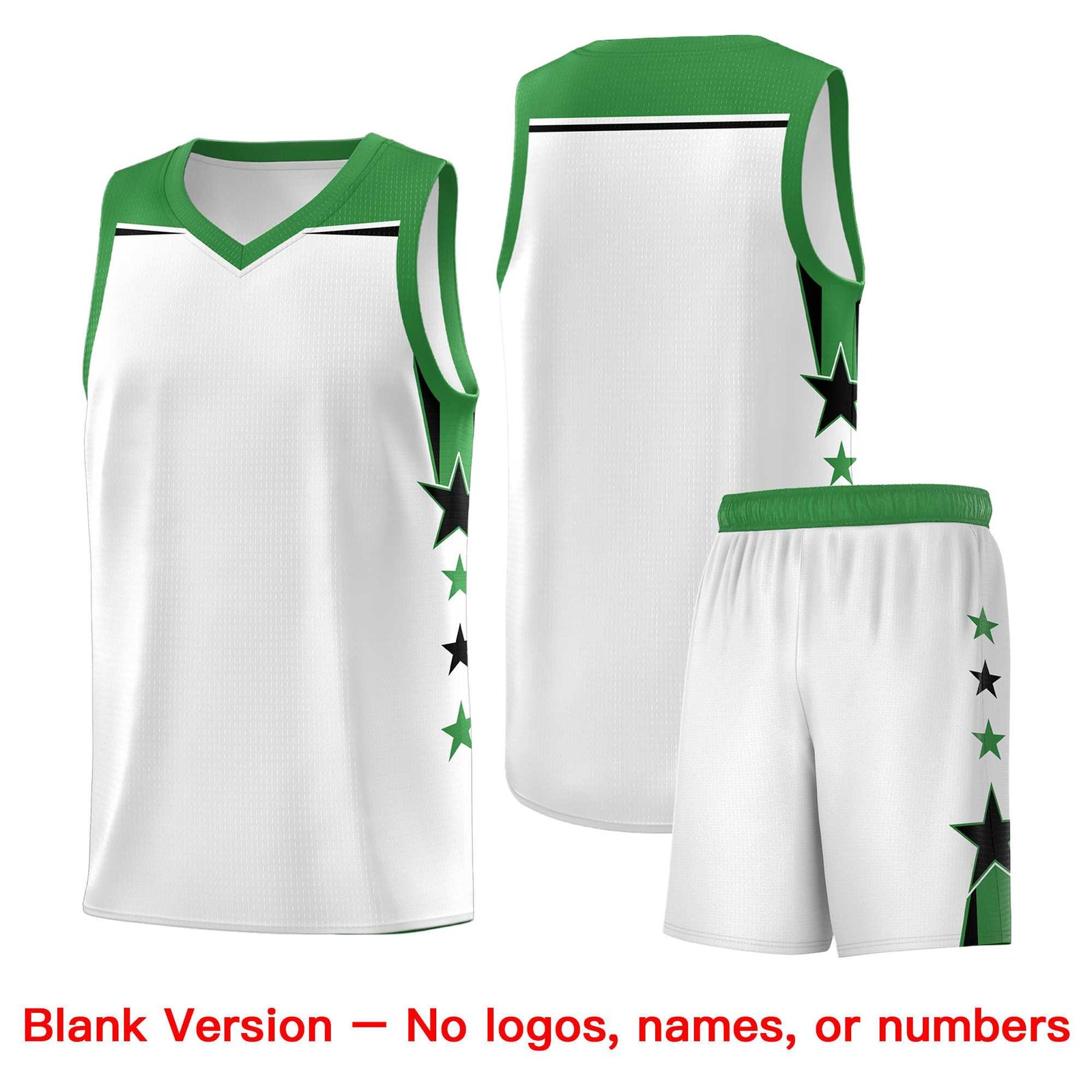 Custom Youth Basketball Uniform White Kelly Green Two Tone Side Star Color Block Team Jersey