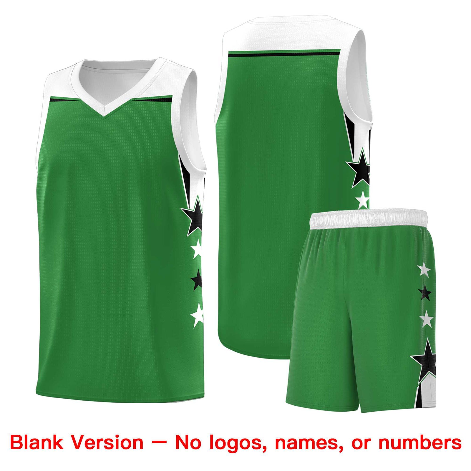 Custom Youth Basketball Uniform Kelly Green White Two Tone Side Star Add Name Number & Logo