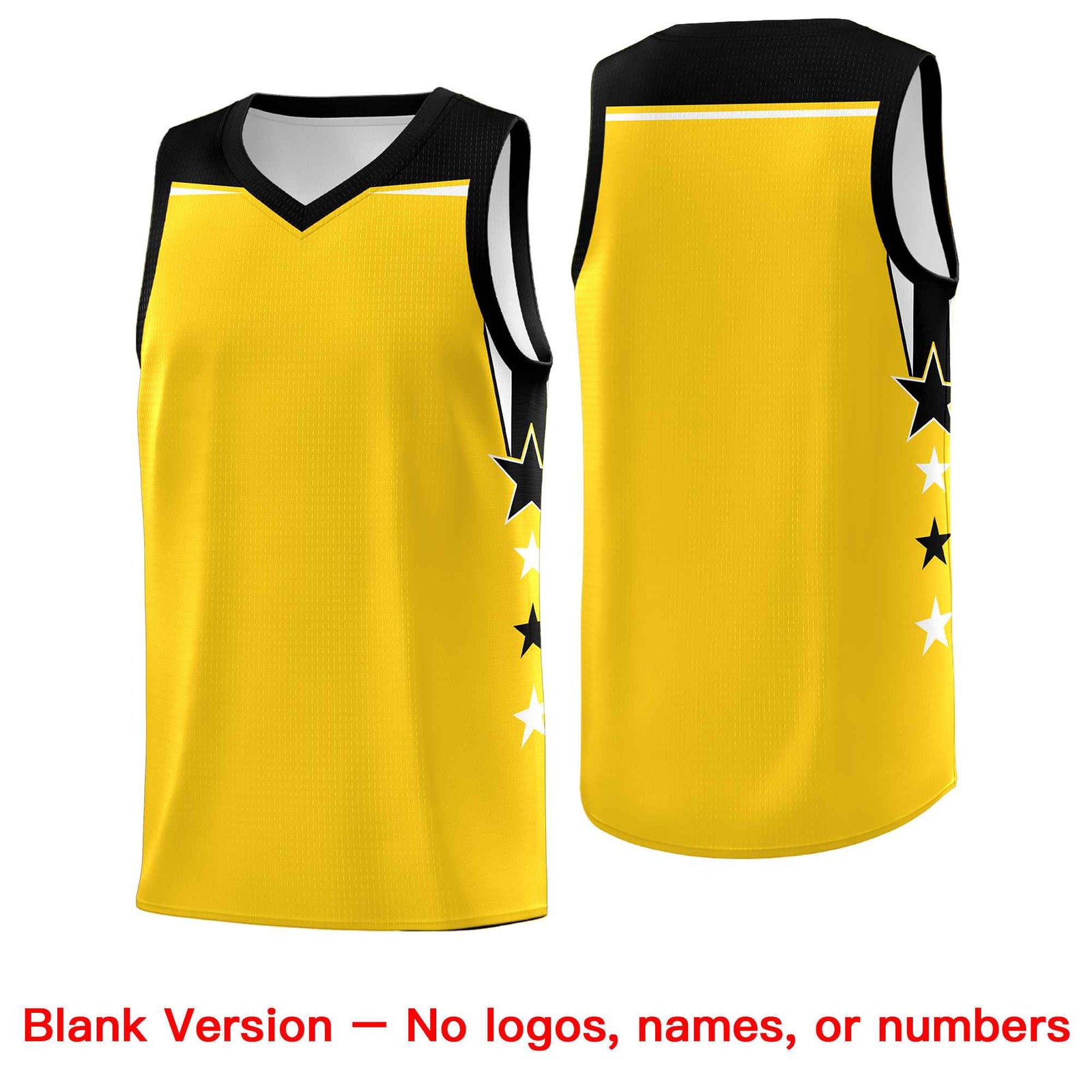 Custom Youth Basketball Uniform Gold Black Two Tone Side Star Personalized Team Jersey