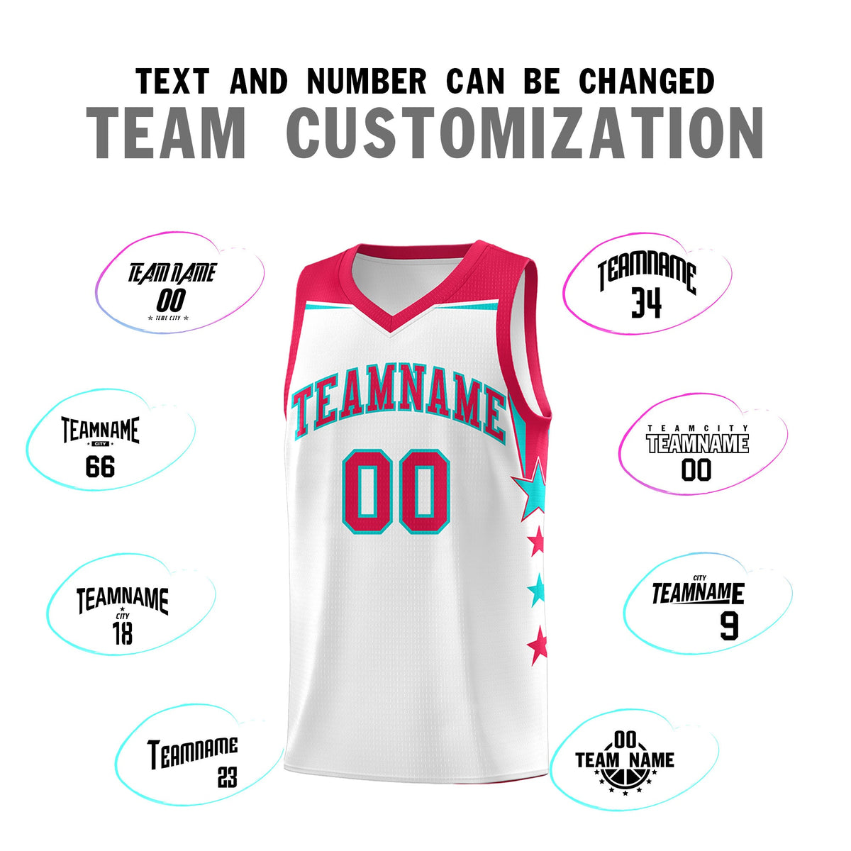 Custom Youth Basketball Uniform White Red Two Tone Side Star Color Block Team Jersey