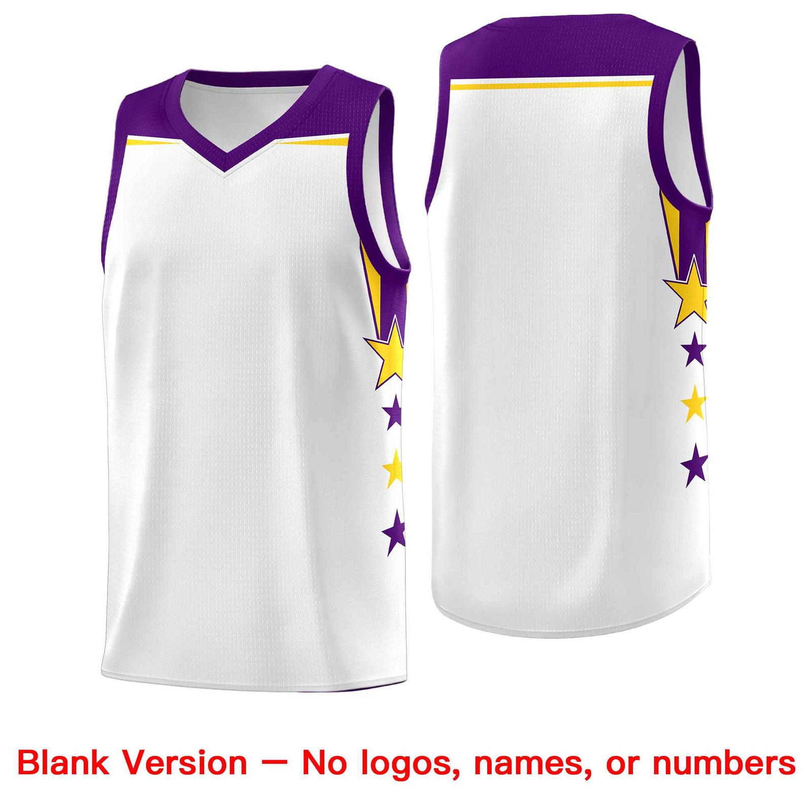 Custom Youth Basketball Uniform White Purple Two Tone Side Star Color Block Team Jersey