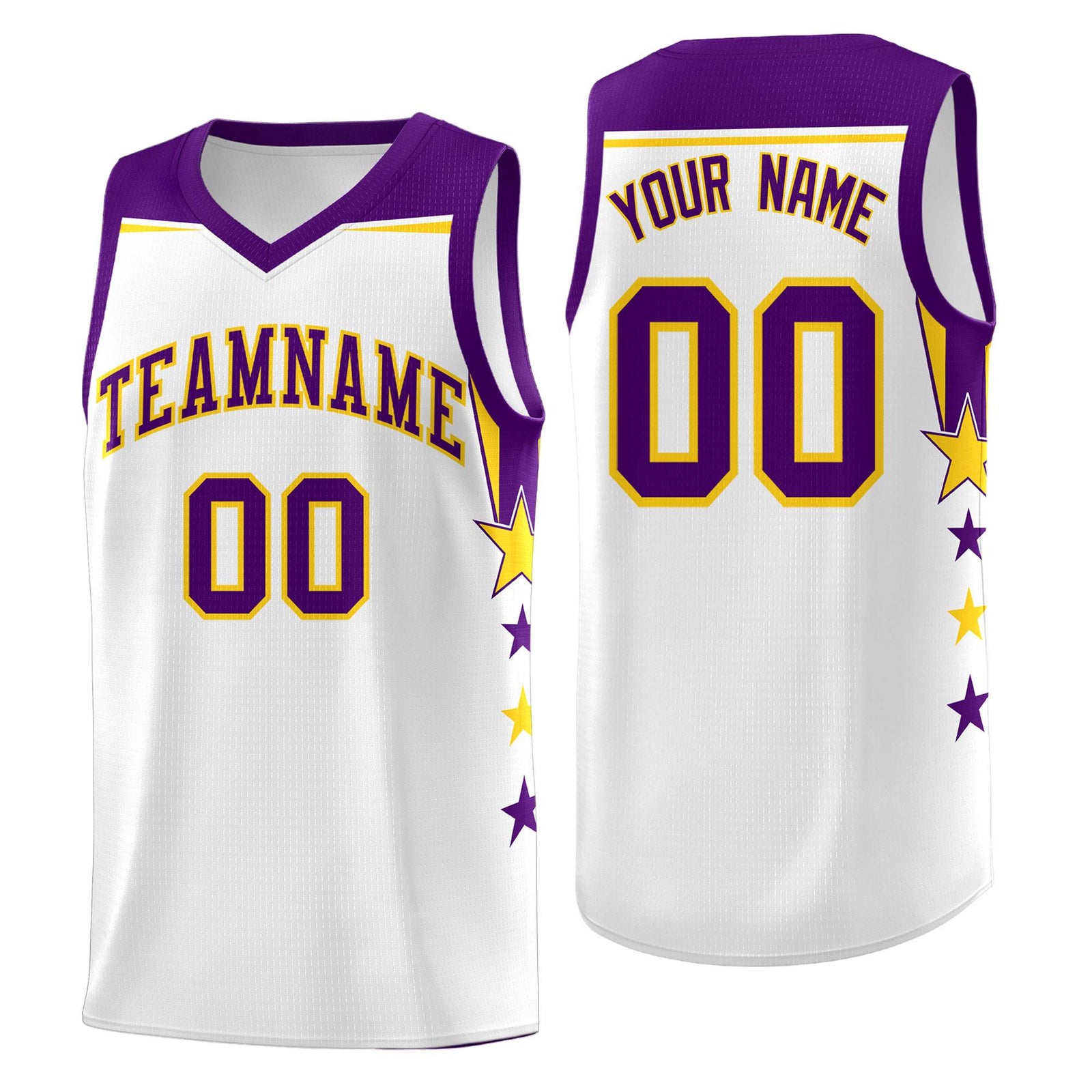 Custom Youth Basketball Uniform White Purple Two Tone Side Star Color Block Team Jersey