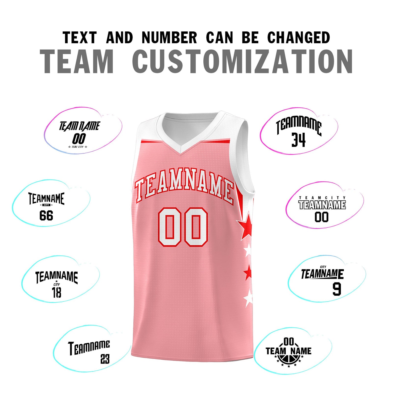 Custom Youth Basketball Uniform Light Pink White Two Tone Side Star Add Name Number & Logo
