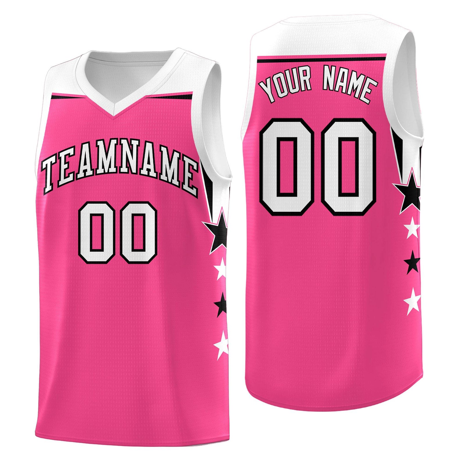 Custom Youth Basketball Uniform Pink White Two Tone Side Star Add Name Number & Logo