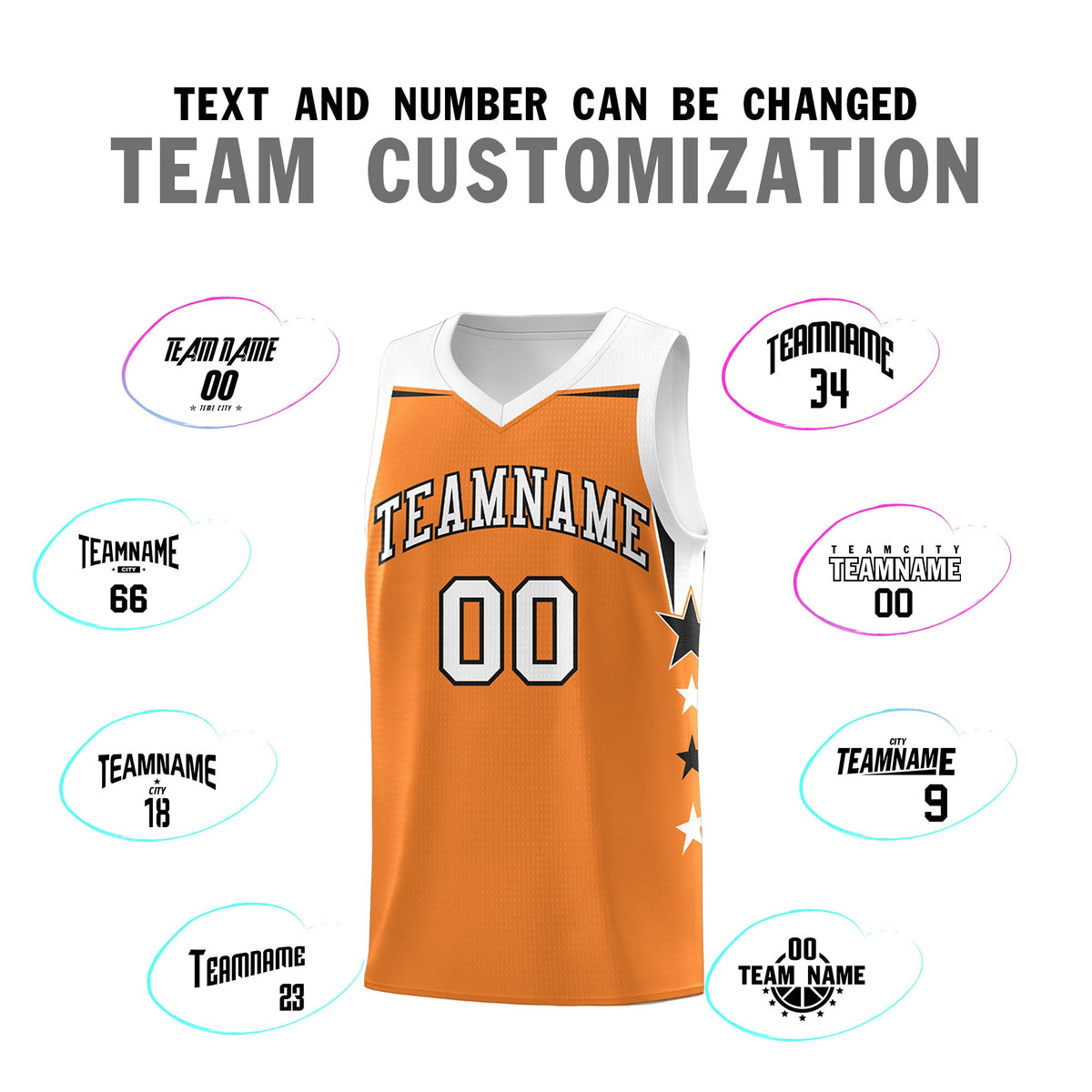 Custom Youth Basketball Uniform Gold Orange White Two Tone Side Star Add Name Number &amp; Logo