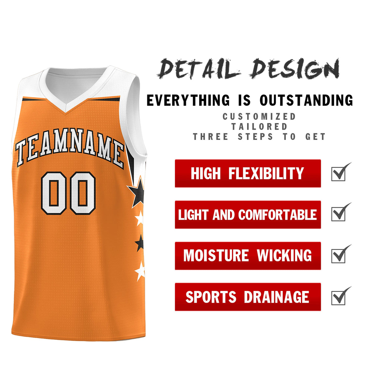 Custom Youth Basketball Uniform Gold Orange White Two Tone Side Star Add Name Number &amp; Logo