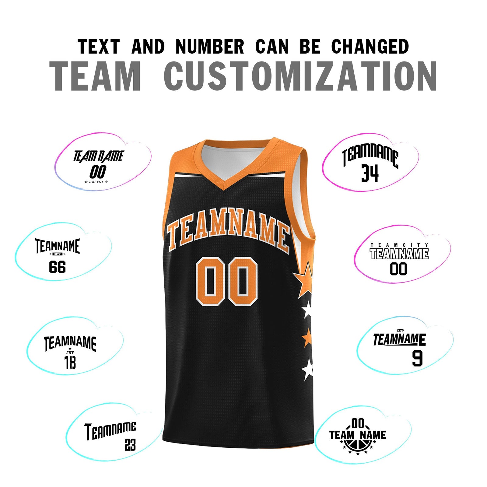 Custom Youth Basketball Uniform Black Gold Orange Two Tone Side Star Personalized Team Jersey