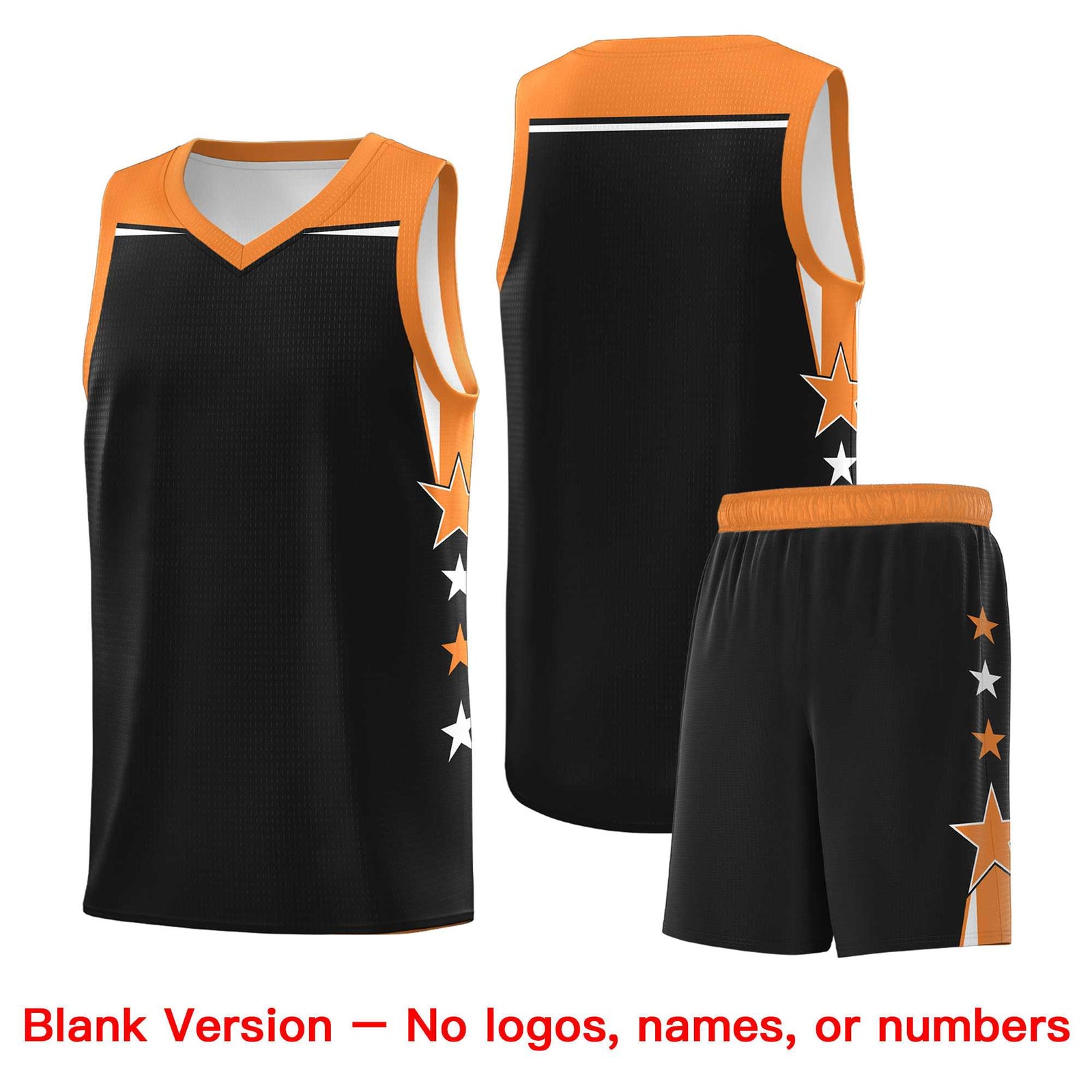 Custom Youth Basketball Uniform Black Gold Orange Two Tone Side Star Personalized Team Jersey