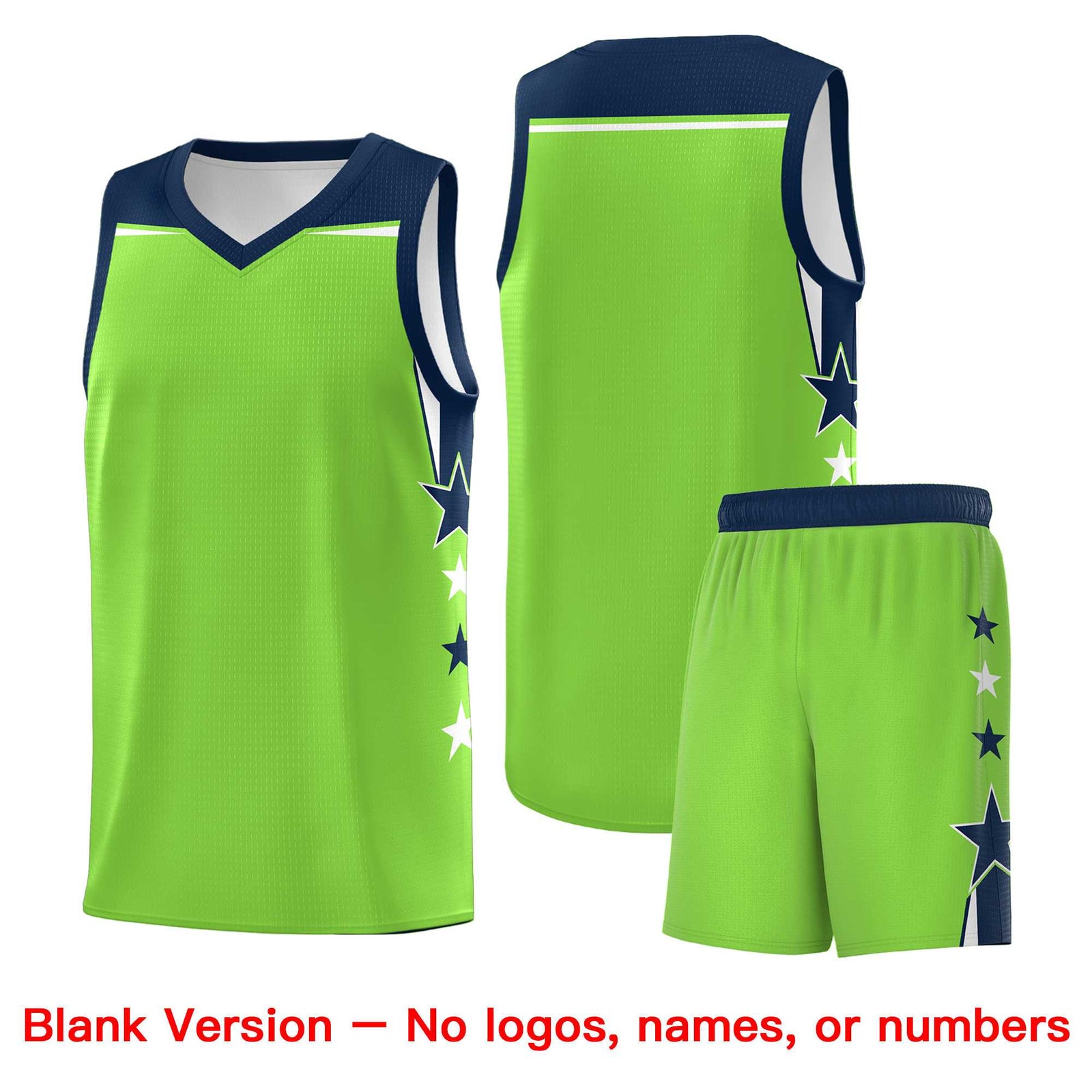 Custom Youth Basketball Uniform Fluorescent Green Navy Two Tone Side Star Personalized Team Jersey