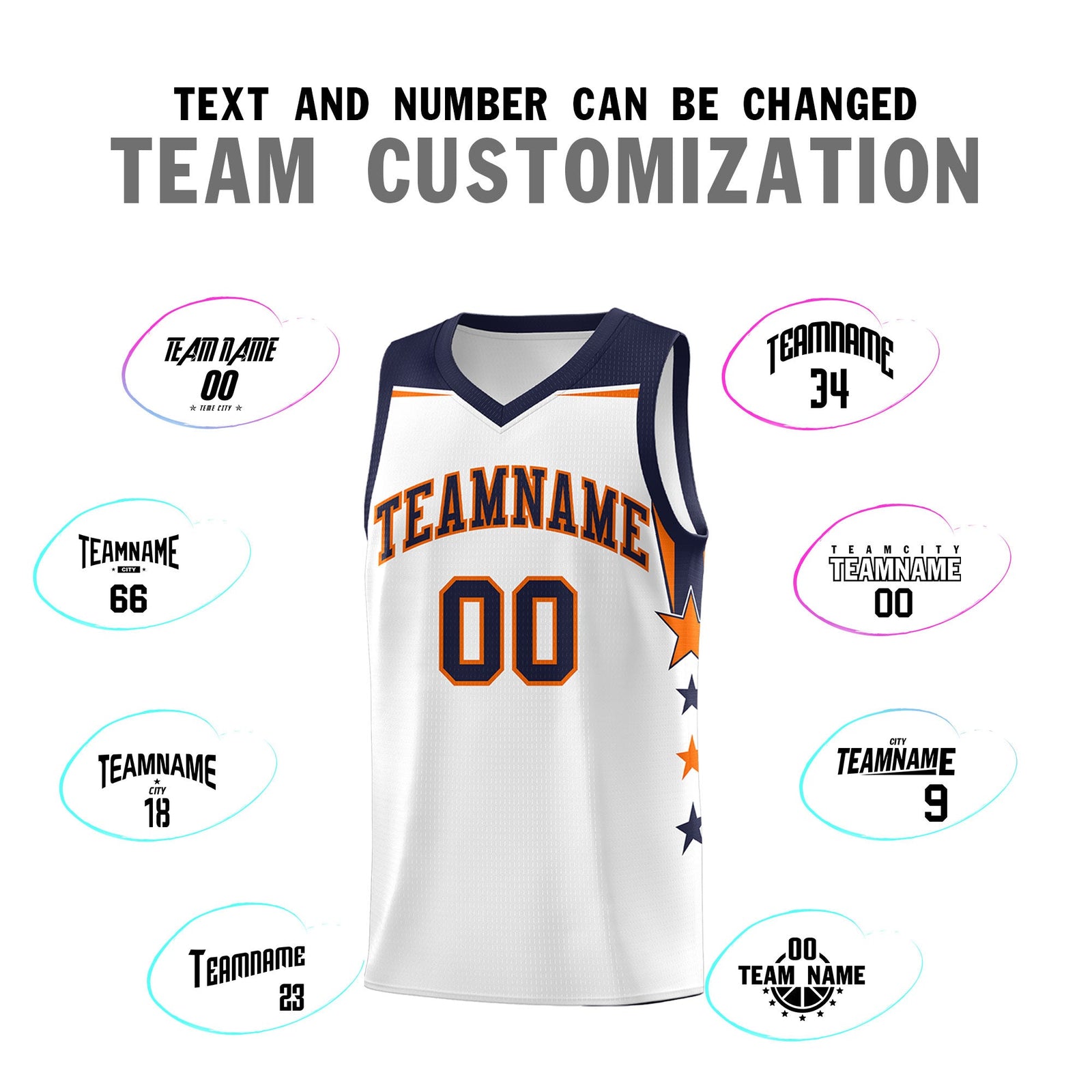 Custom Youth Basketball Uniform White Navy Two Tone Side Star Add Name Number & Logo