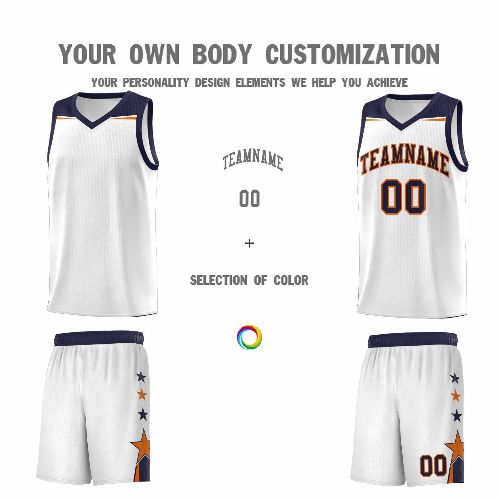 Custom Youth Basketball Uniform White Navy Two Tone Side Star Add Name Number & Logo