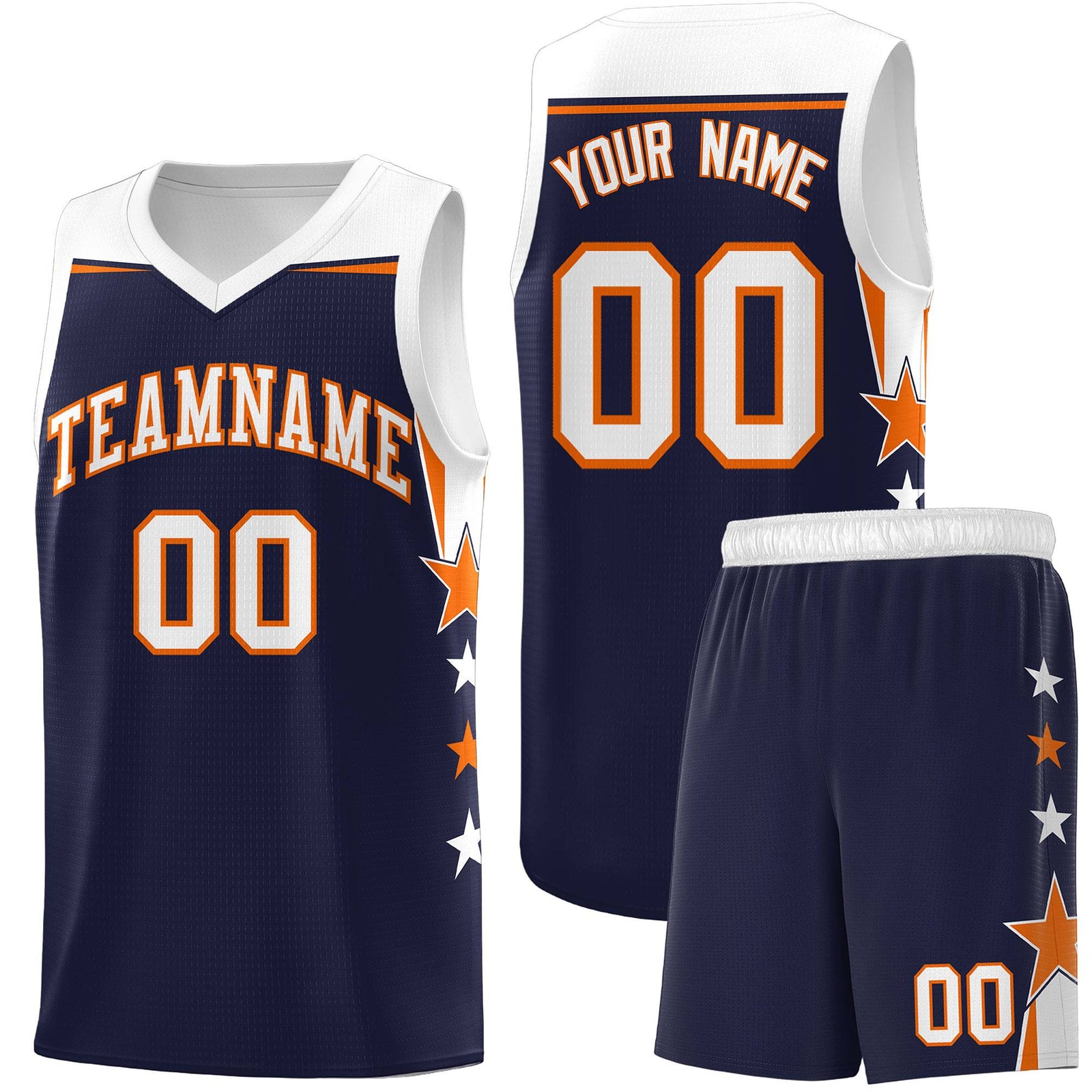 Custom Youth Basketball Uniform Navy White Two Tone Side Star Personalized Team Jersey