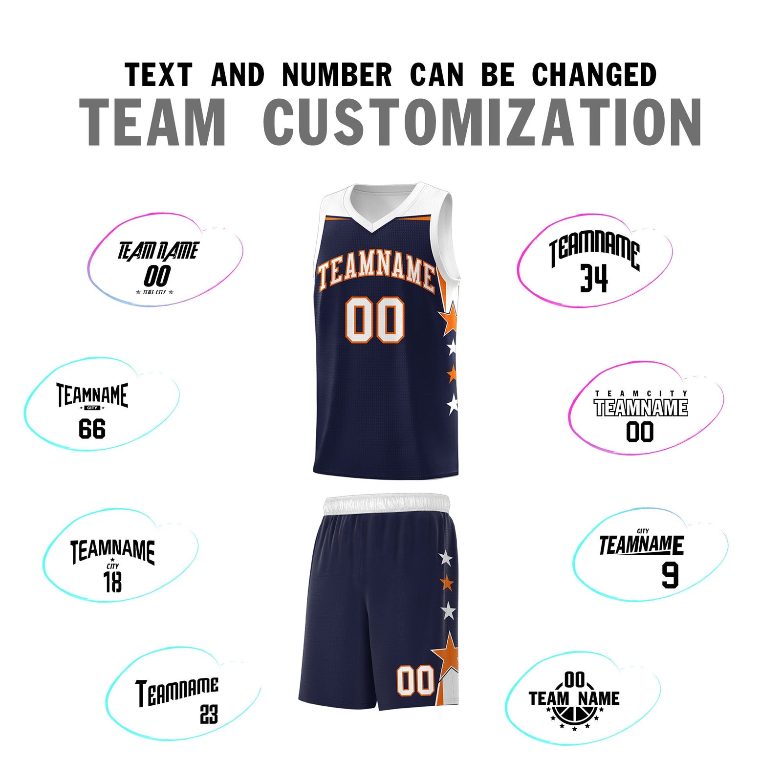 Custom Youth Basketball Uniform Navy White Two Tone Side Star Personalized Team Jersey