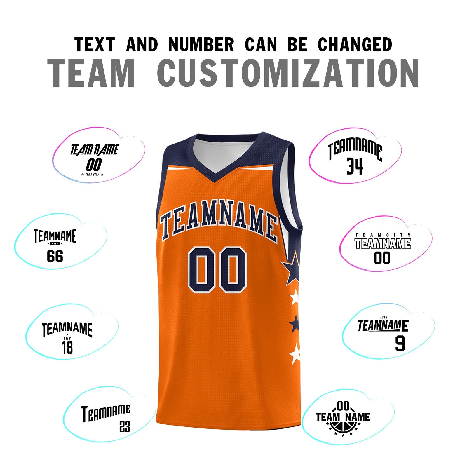 Custom Youth Basketball Uniform Orange Navy Two Tone Side Star Color Block Team Jersey