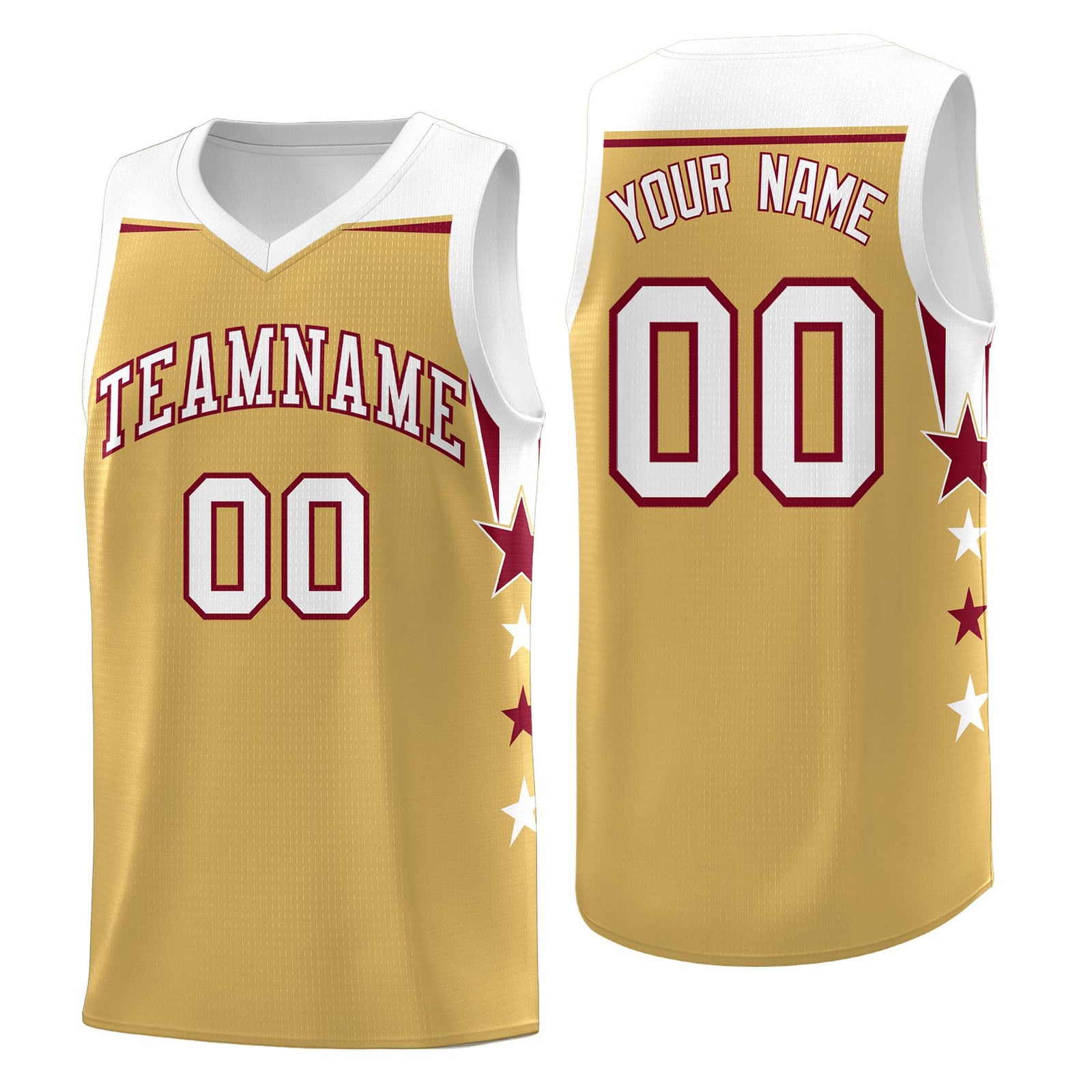 Custom Youth Basketball Uniform Old Gold White Two Tone Side Star Personalized Team Jersey