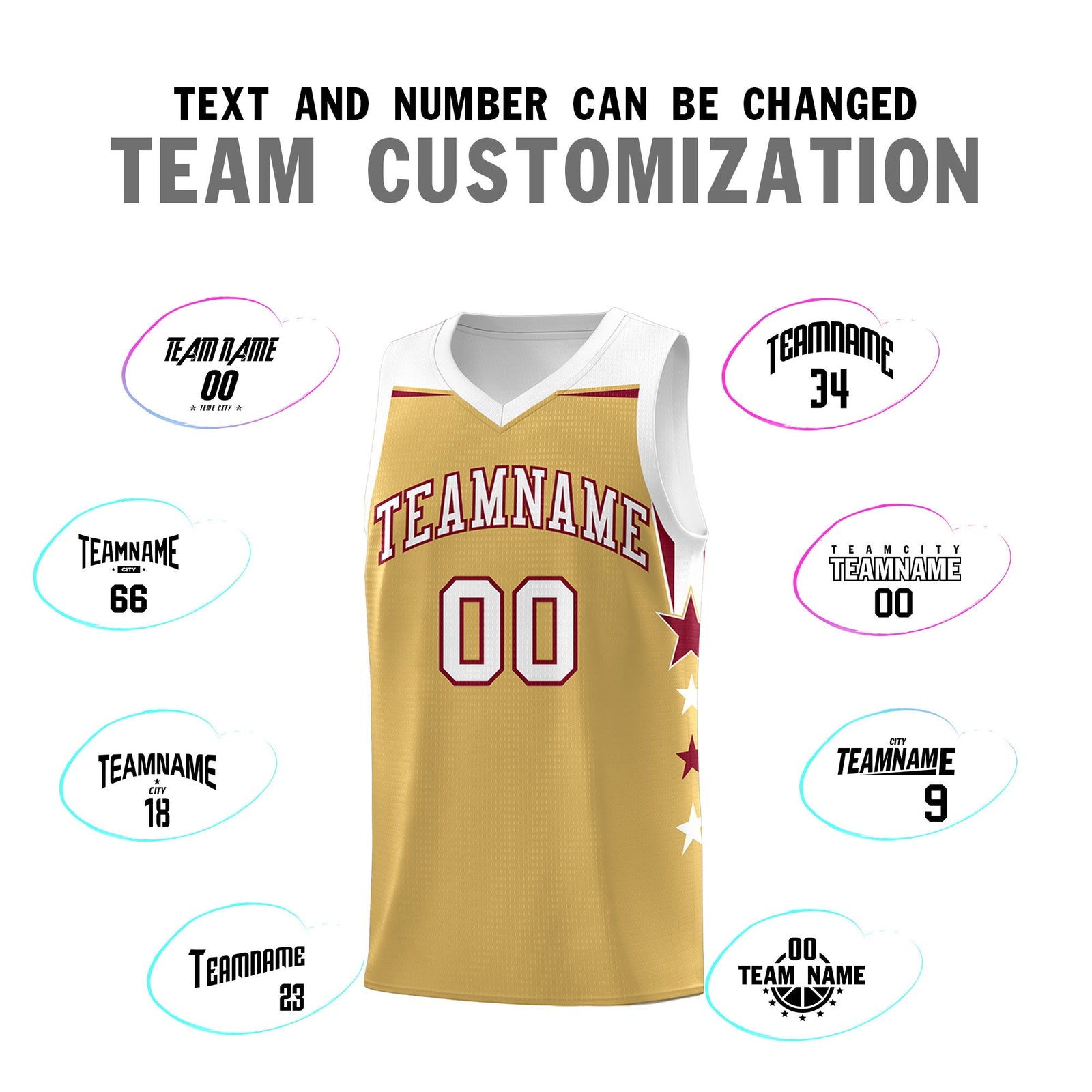 Custom Youth Basketball Uniform Old Gold White Two Tone Side Star Personalized Team Jersey