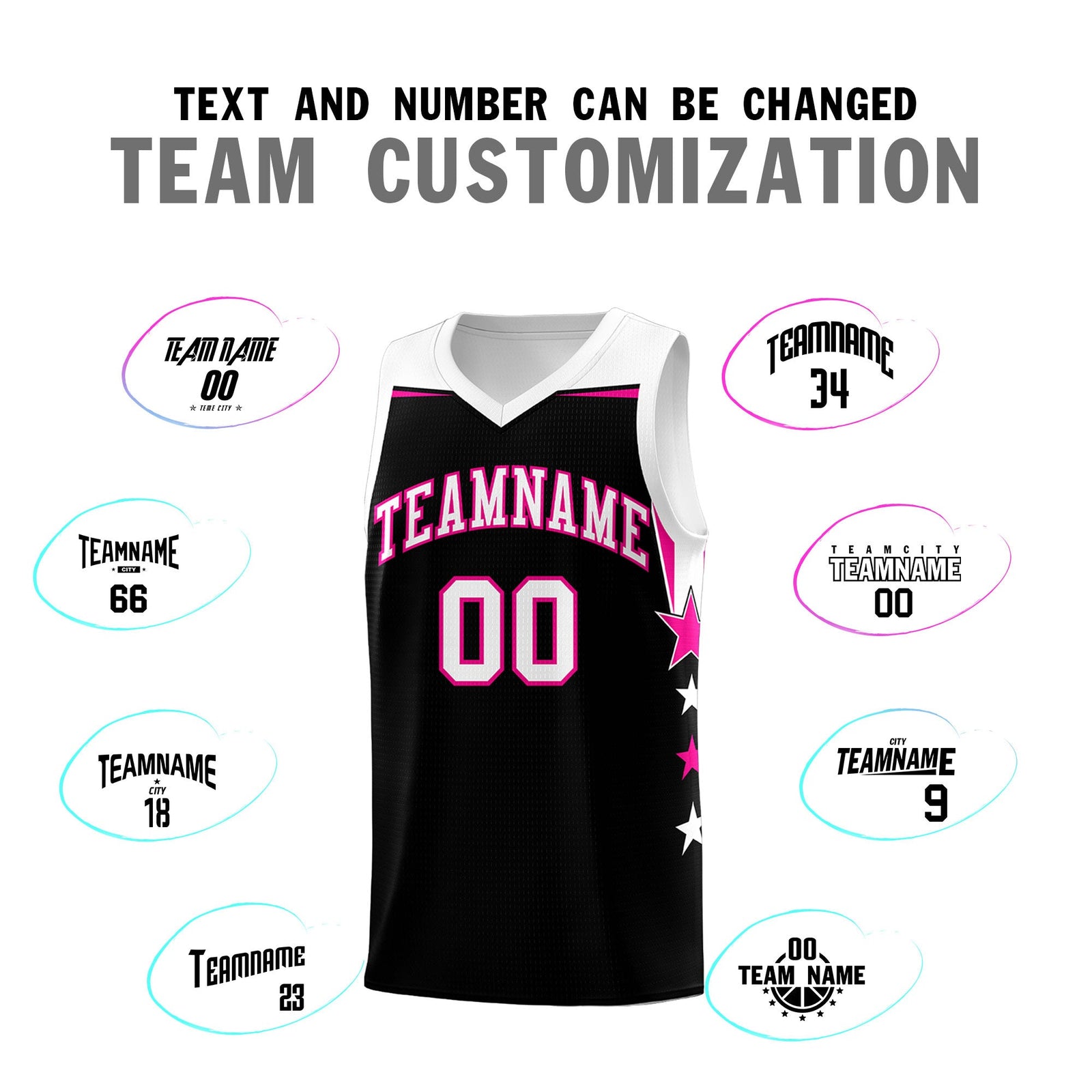 Custom Youth Basketball Uniform Black White Two Tone Side Star Personalized Team Jersey