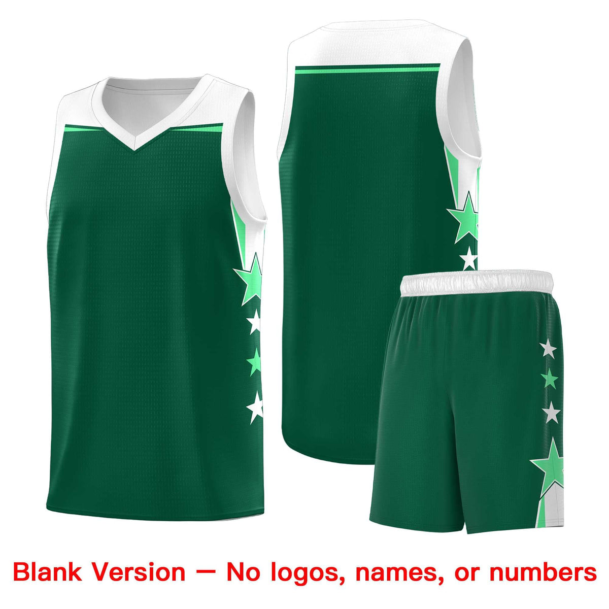 Custom Youth Basketball Uniform Kelly Green White Two Tone Side Star Personalized Team Jersey