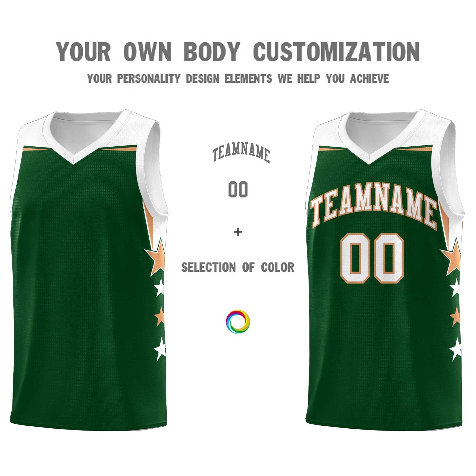 Custom Youth Basketball Uniform Green White Two Tone Side Star Personalized Team Jersey