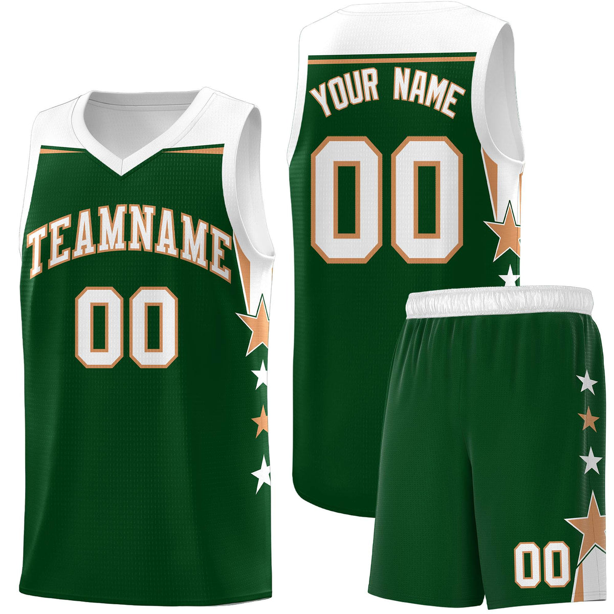 Custom Youth Basketball Uniform Green White Two Tone Side Star Personalized Team Jersey
