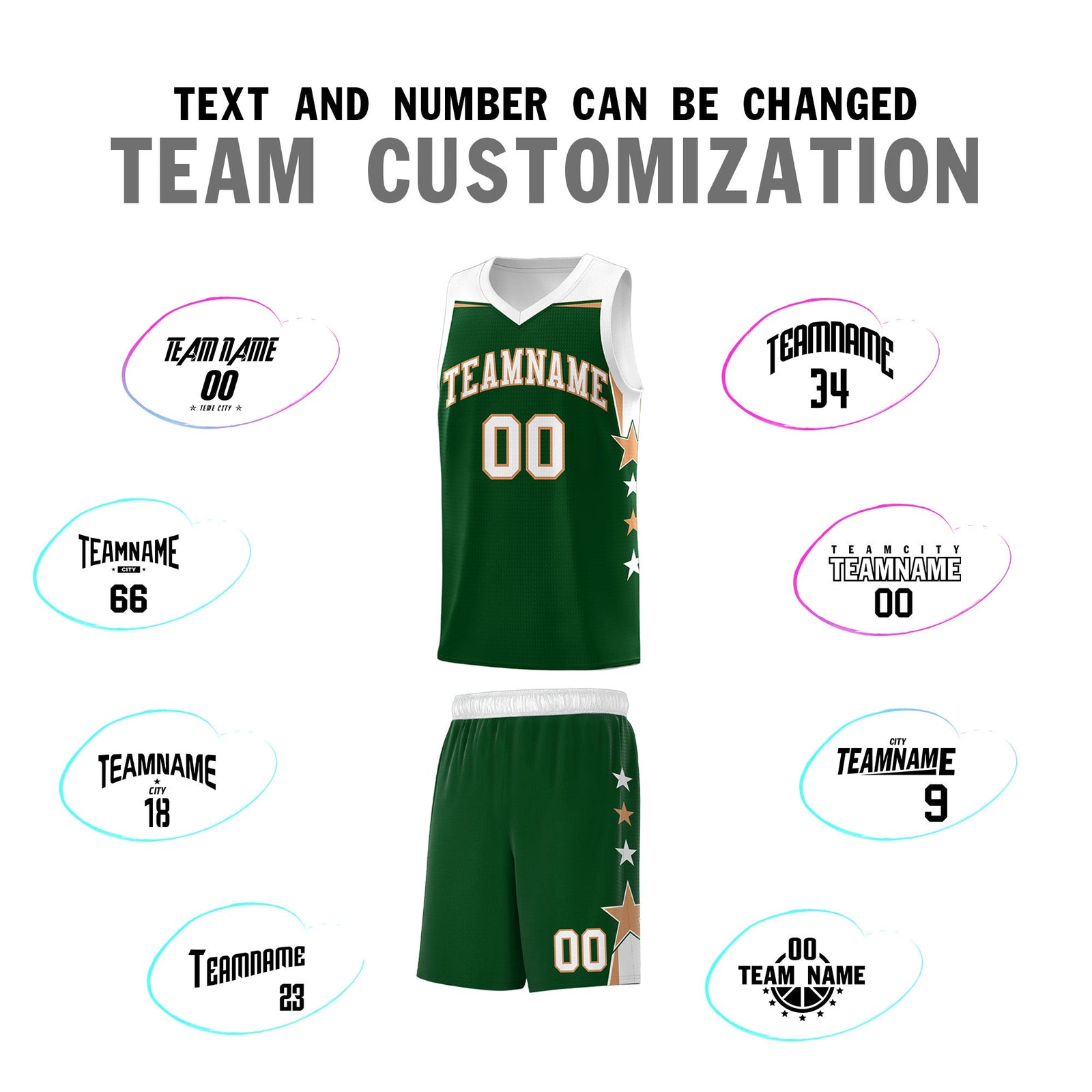 Custom Youth Basketball Uniform Green White Two Tone Side Star Personalized Team Jersey