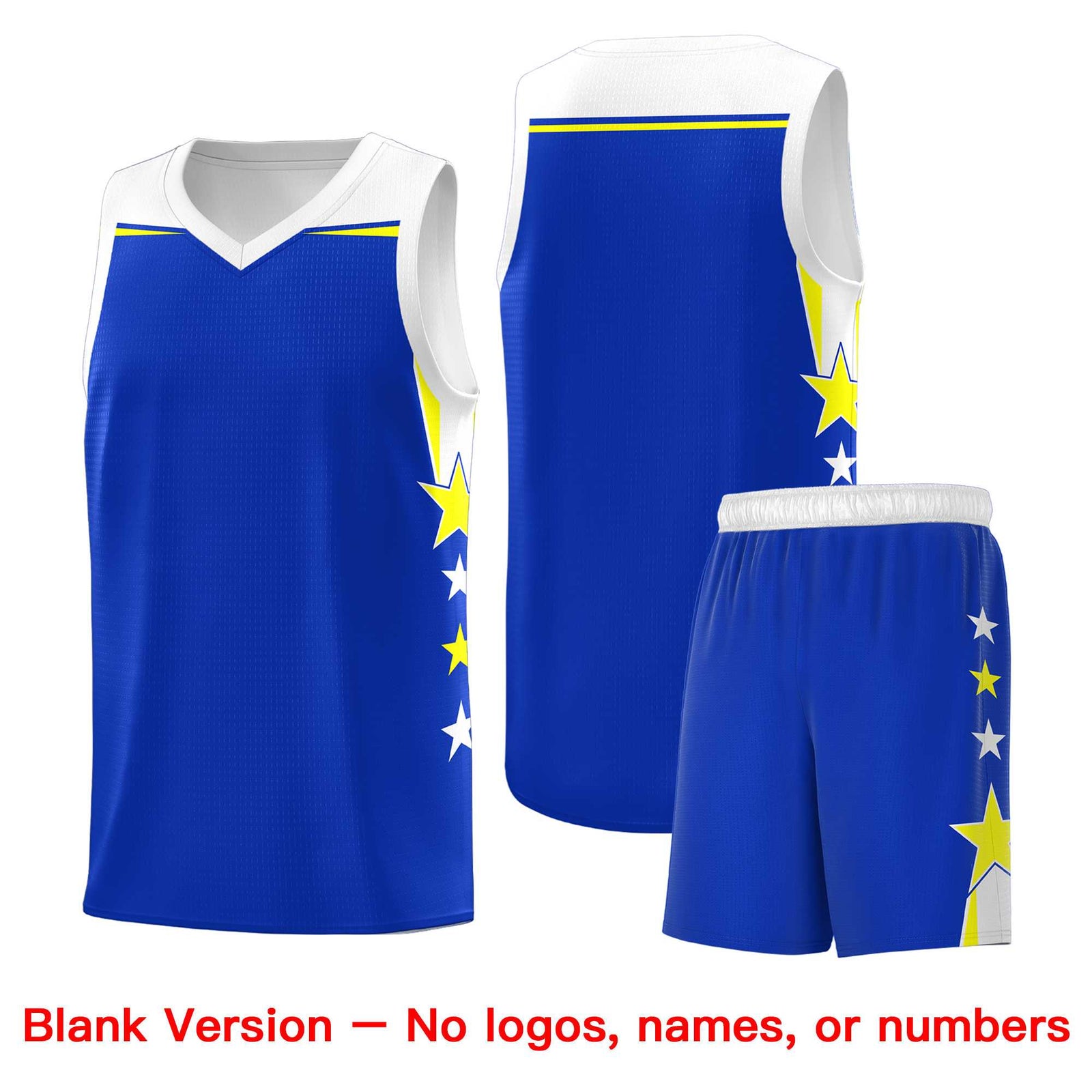 Custom Youth Basketball Uniform Royal White Two Tone Side Star Personalized Team Jersey