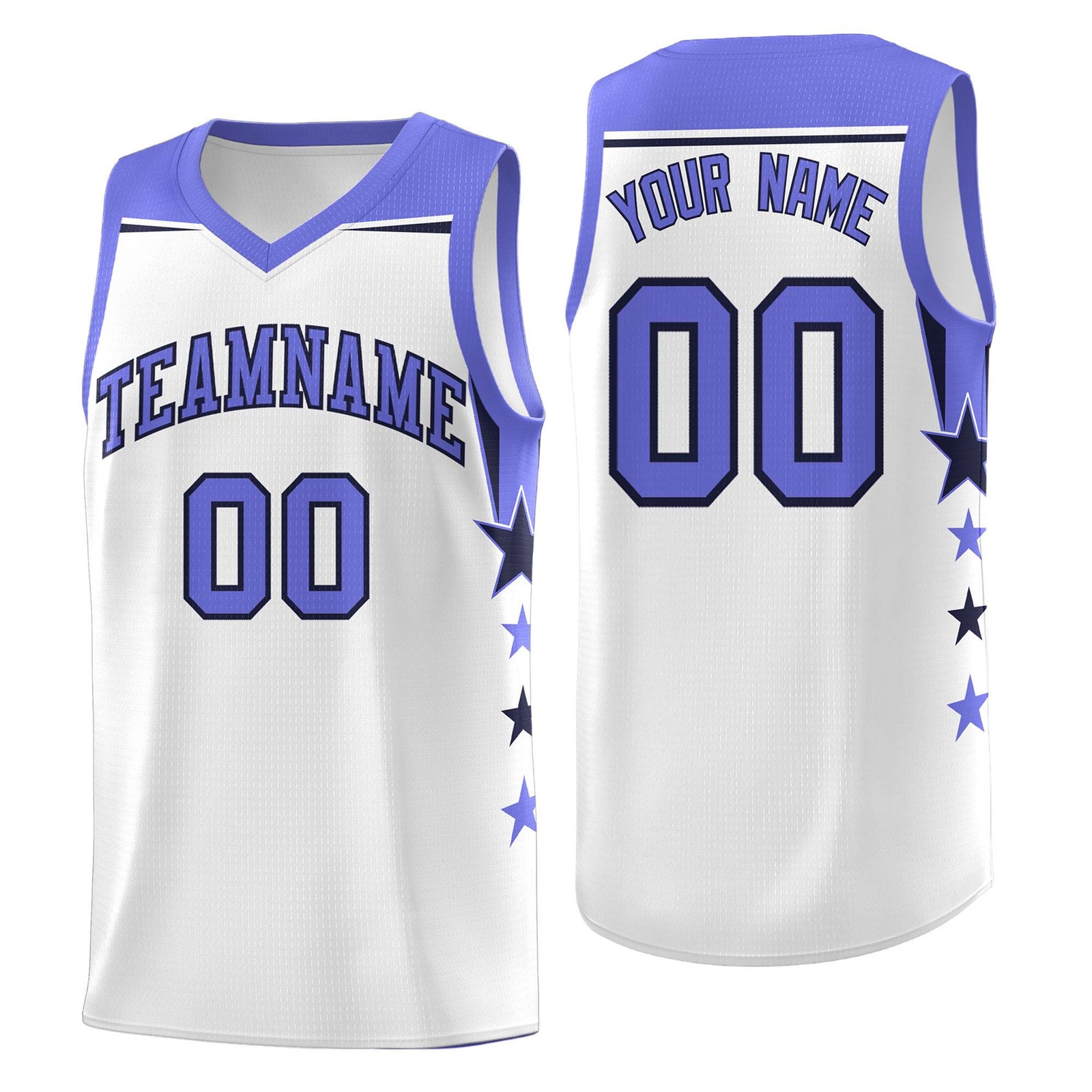 Custom Youth Basketball Uniform White Purple Two Tone Side Star Add Name Number & Logo