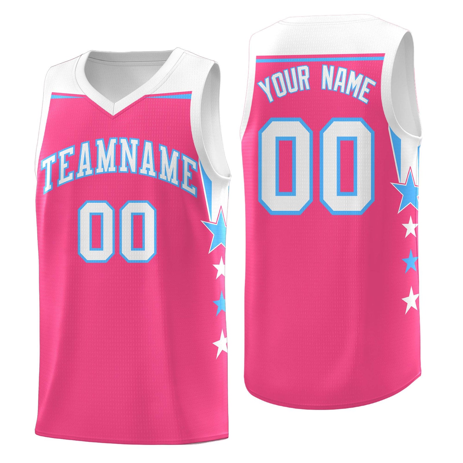 Custom Youth Basketball Uniform Pink White Two Tone Side Star Personalized Team Jersey