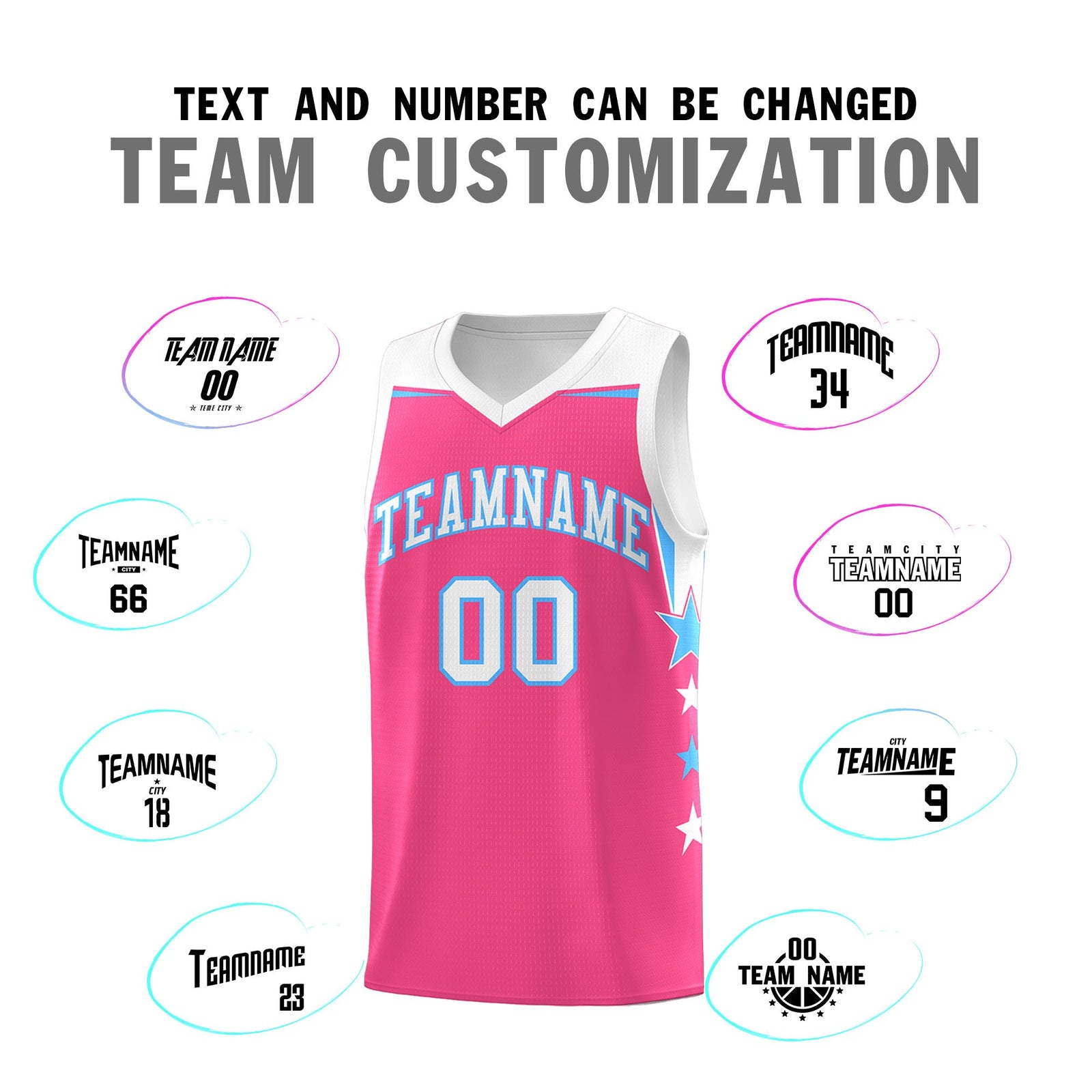 Custom Youth Basketball Uniform Pink White Two Tone Side Star Personalized Team Jersey