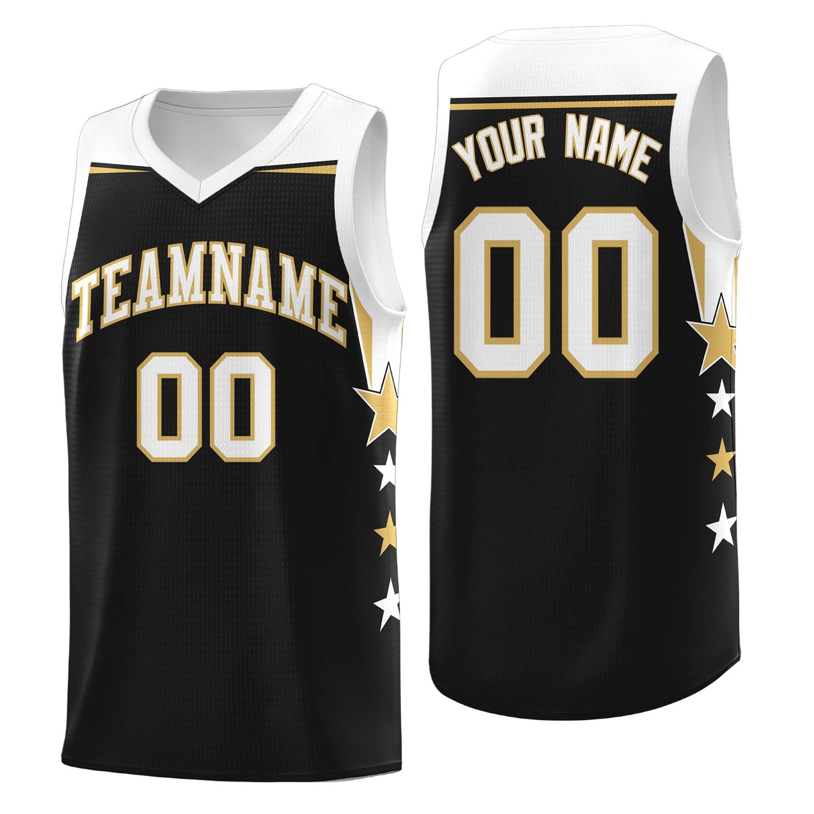 Custom Youth Basketball Uniform Black White Two Tone Side Star Personalized Team Jersey