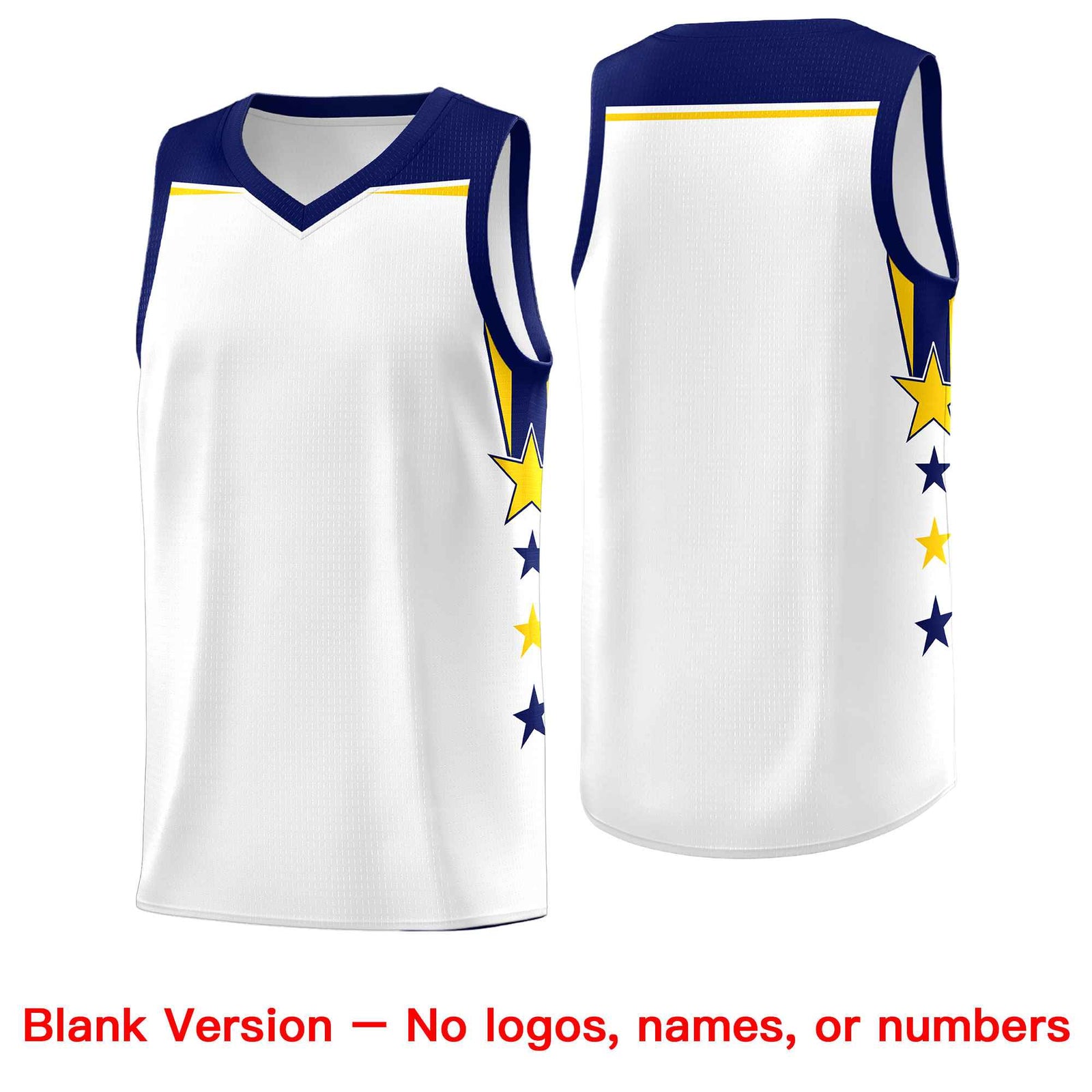 Custom Youth Basketball Uniform White Navy Two Tone Side Star Personalized Team Jersey
