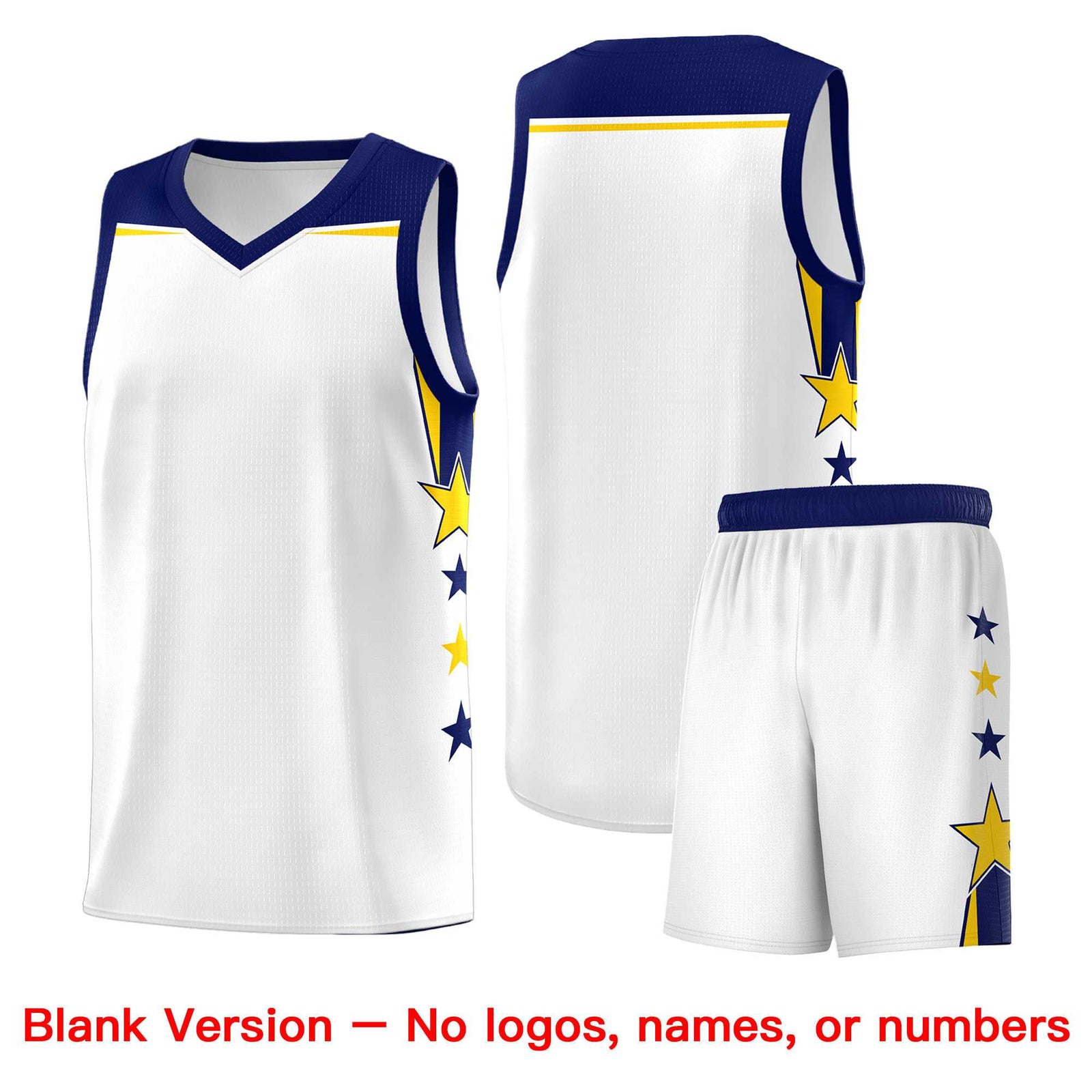 Custom Youth Basketball Uniform White Navy Two Tone Side Star Personalized Team Jersey