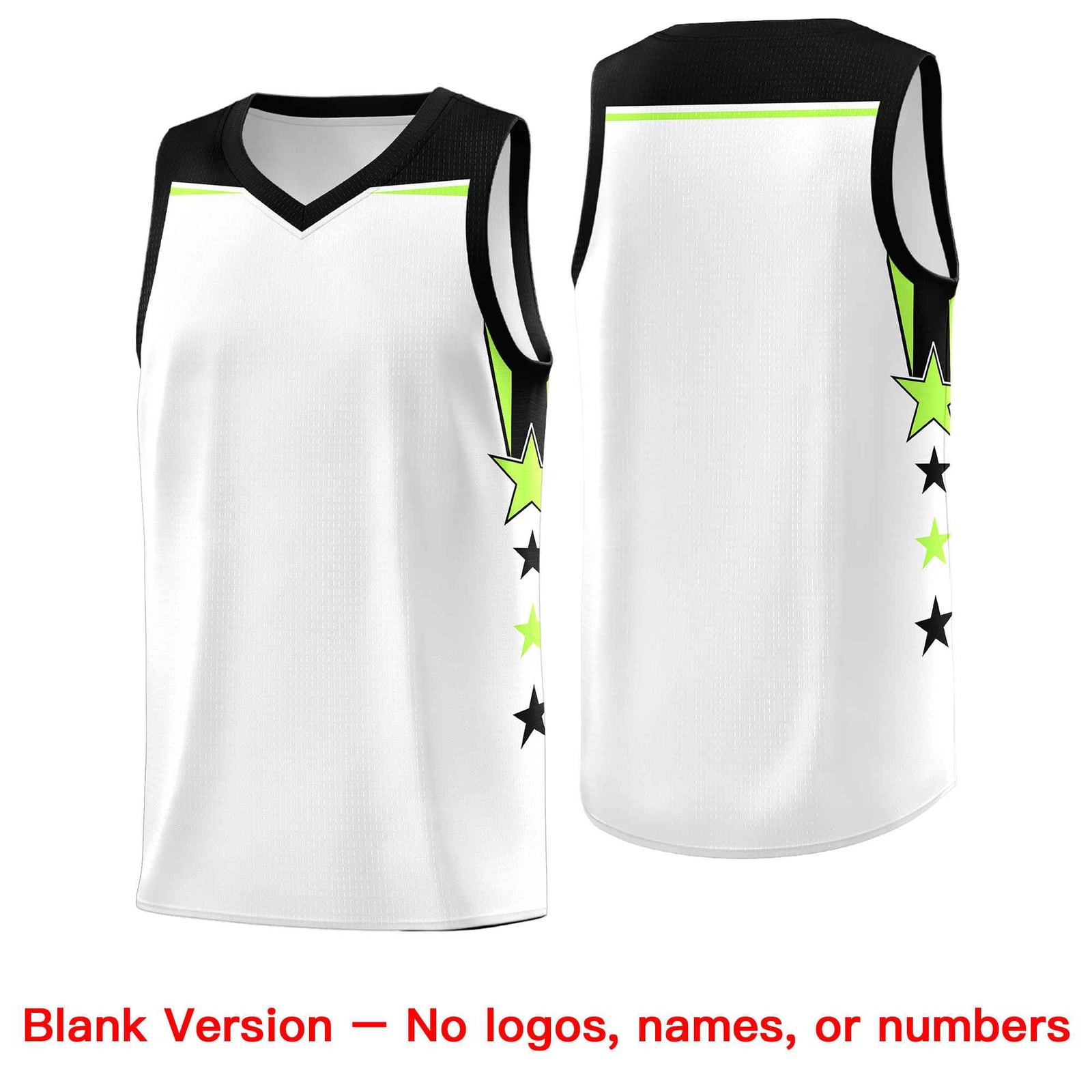 Custom Youth Basketball Uniform White Black Two Tone Side Star Add Name Number & Logo