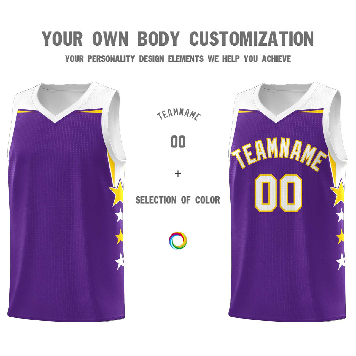 Custom Youth Basketball Uniform Purple White Two Tone Side Star Add Name Number &amp; Logo