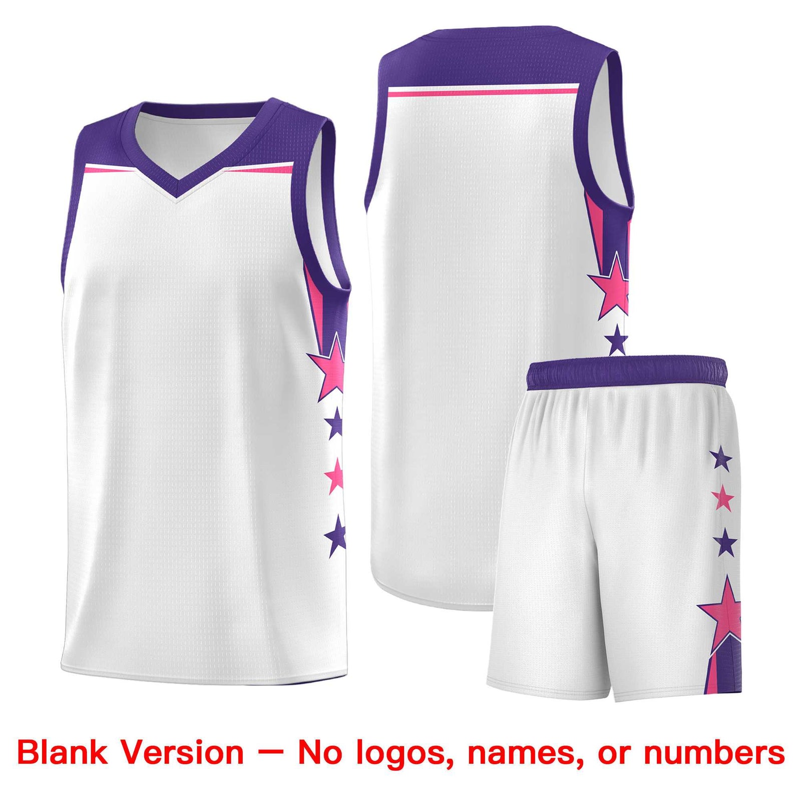 Custom Youth Basketball Uniform White Purple Two Tone Side Star Color Block Team Jersey