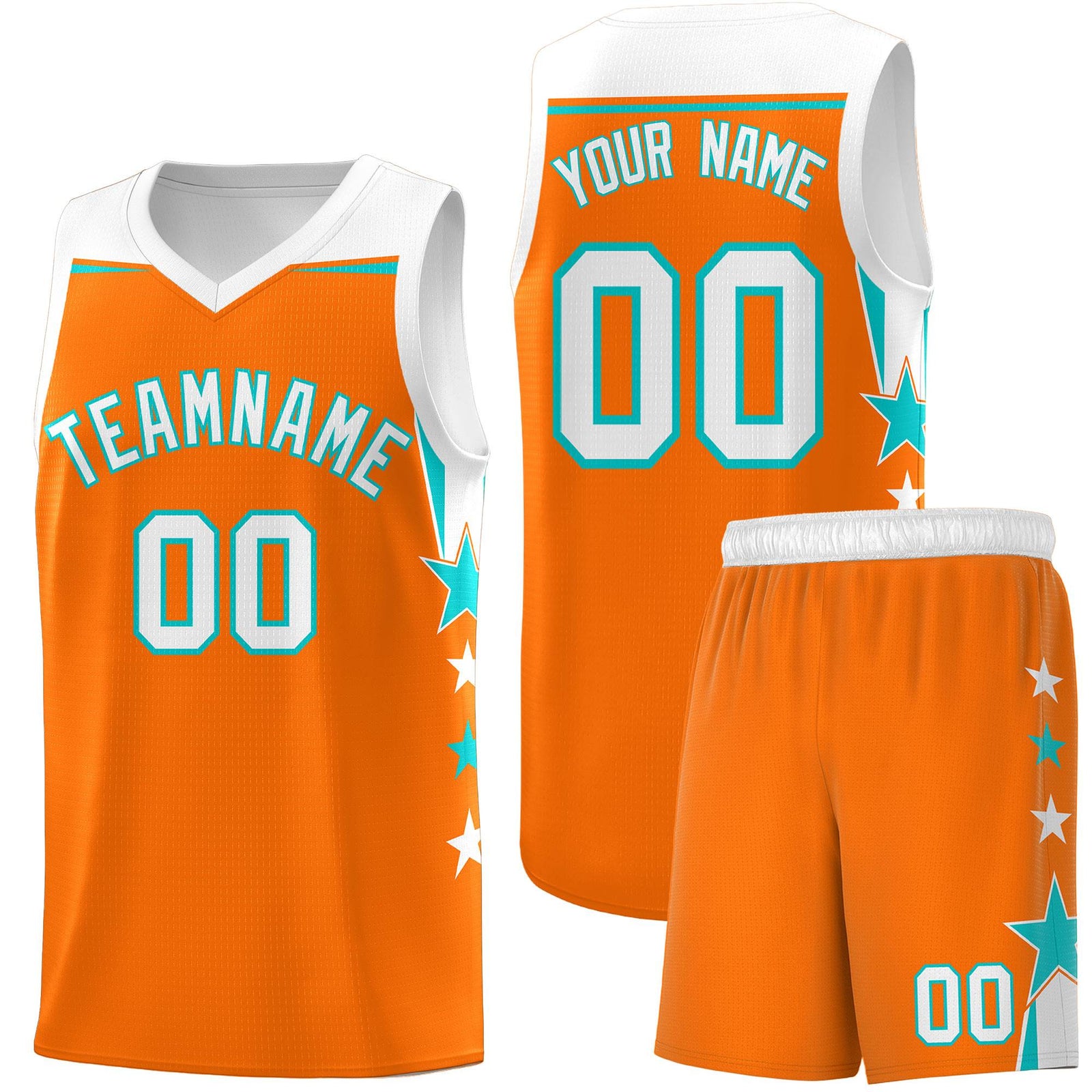 Custom Youth Basketball Uniform Orange White Two Tone Side Star Add Name Number & Logo