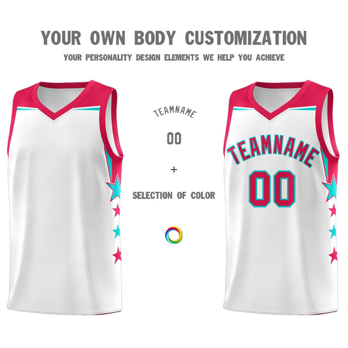 Custom Youth Basketball Uniform White Red Two Tone Side Star Color Block Team Jersey
