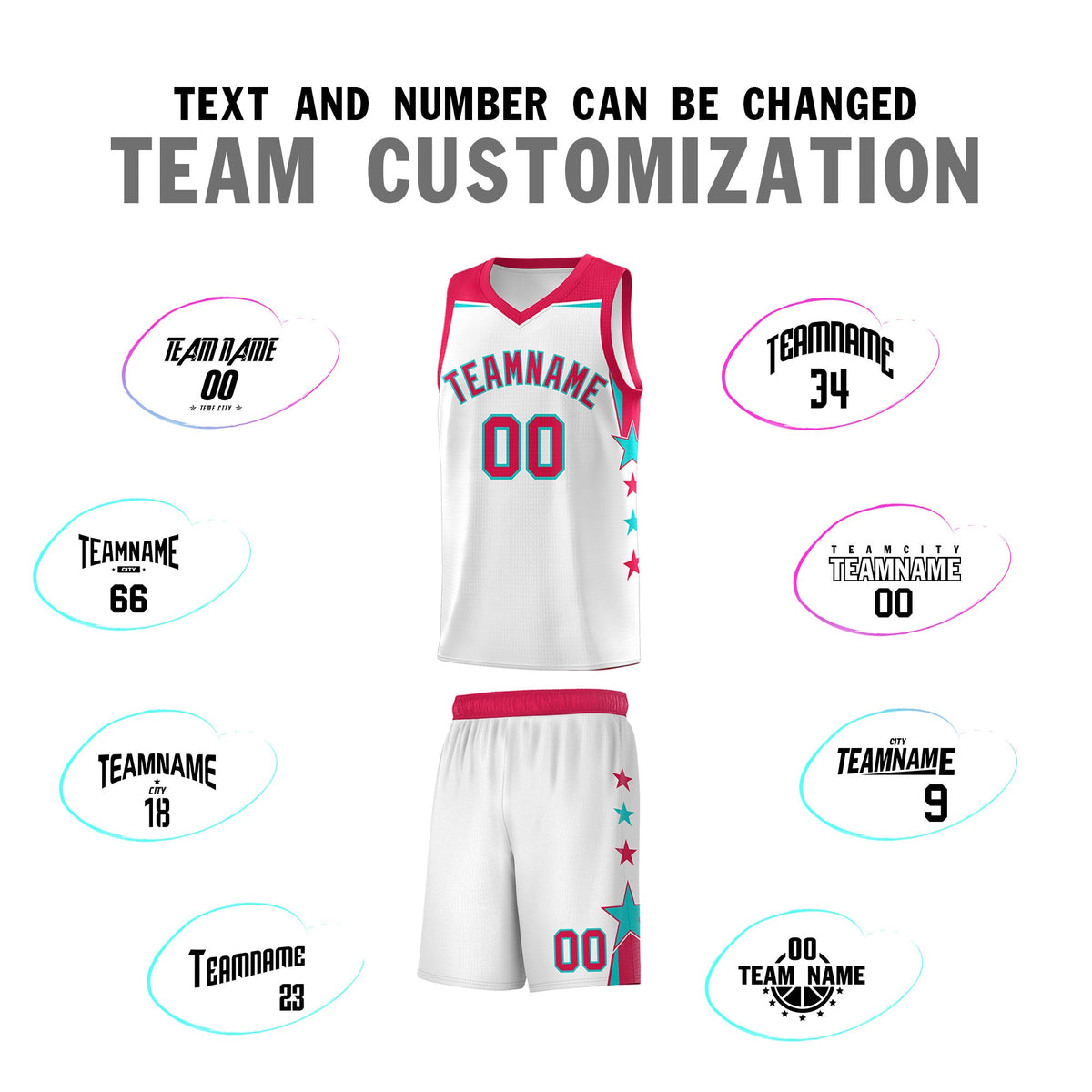 Custom Youth Basketball Uniform White Red Two Tone Side Star Color Block Team Jersey