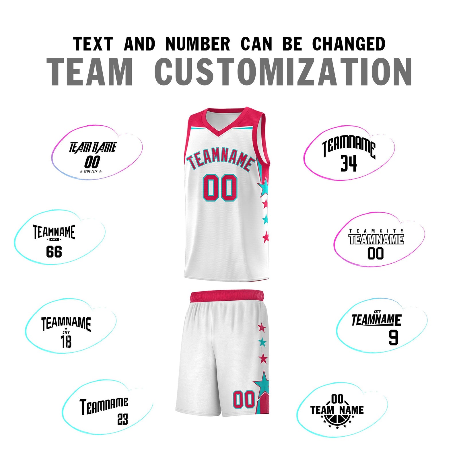 Custom Youth Basketball Uniform White Red Two Tone Side Star Color Block Team Jersey