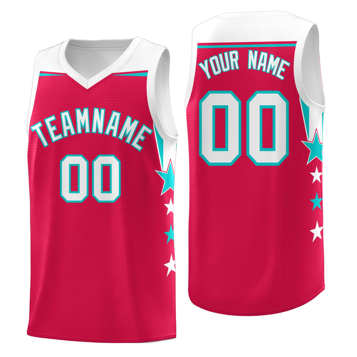 Custom Youth Basketball Uniform Red White Two Tone Side Star Add Name Number &amp; Logo