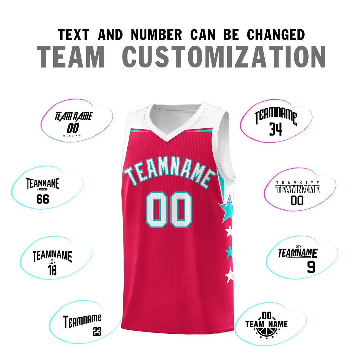 Custom Youth Basketball Uniform Red White Two Tone Side Star Add Name Number &amp; Logo