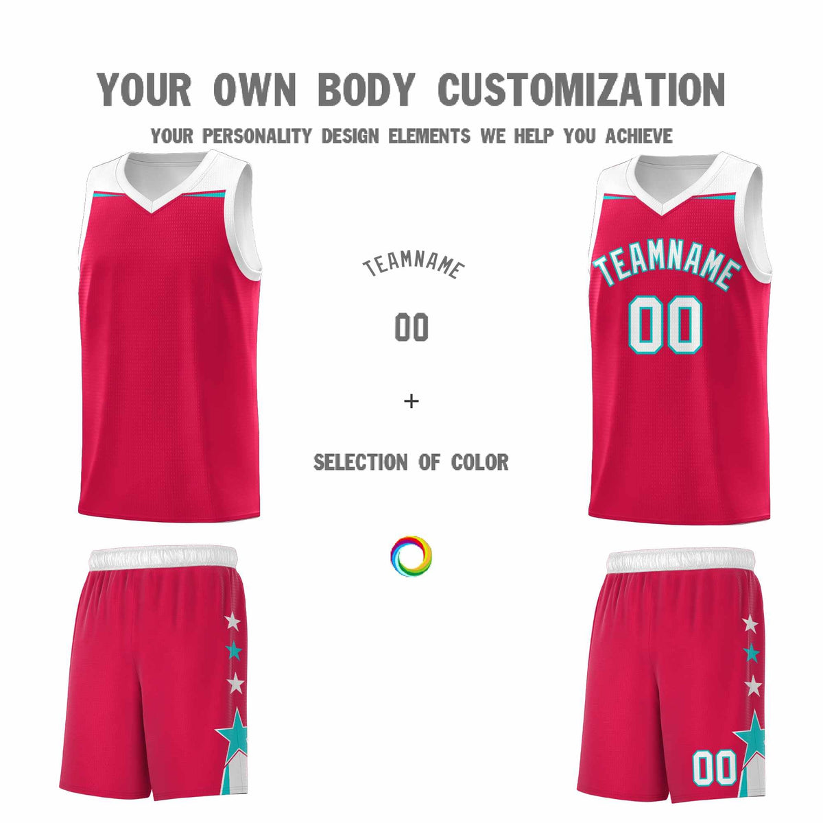 Custom Youth Basketball Uniform Red White Two Tone Side Star Add Name Number &amp; Logo