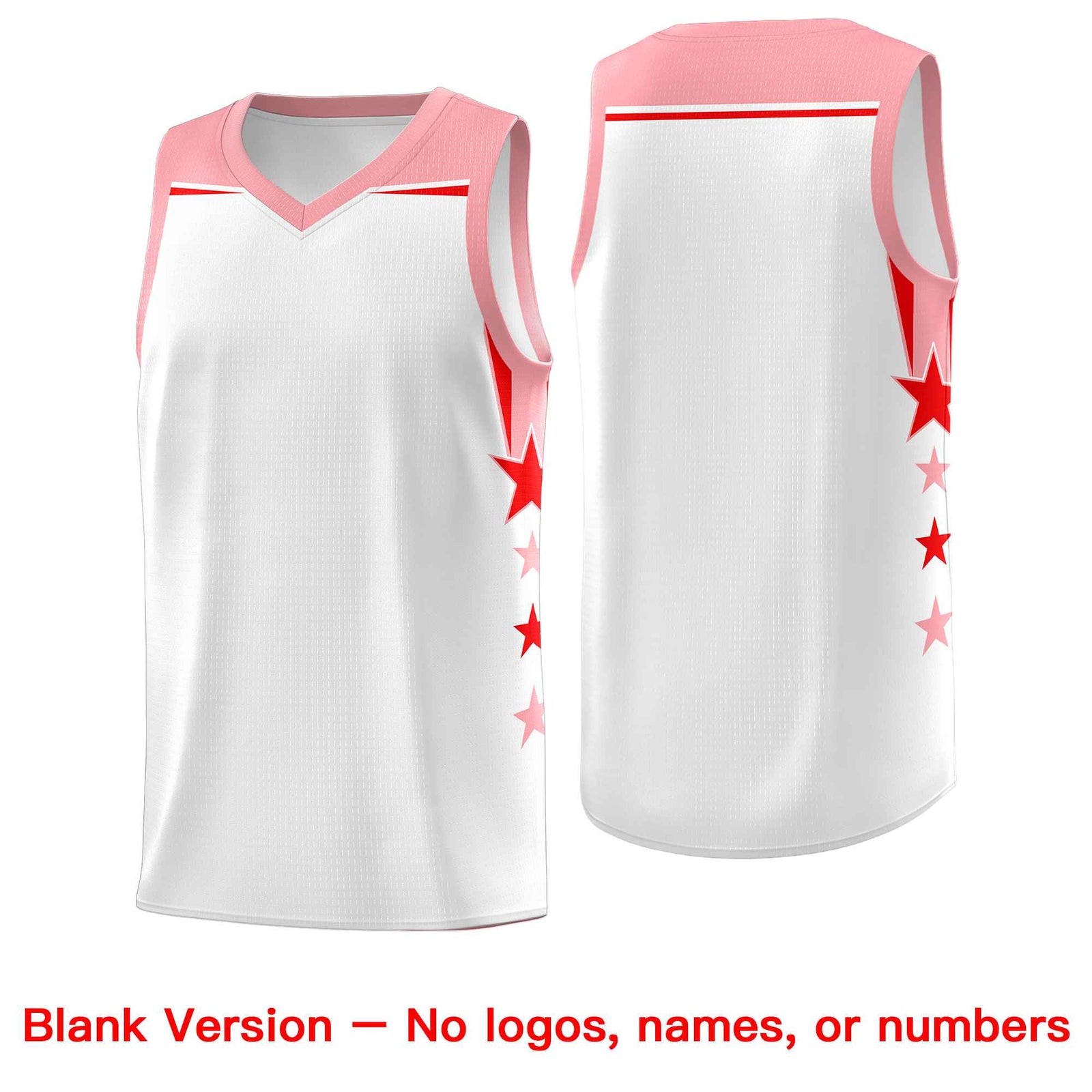 Custom Youth Basketball Uniform White Light Pink Two Tone Side Star Color Block Team Jersey