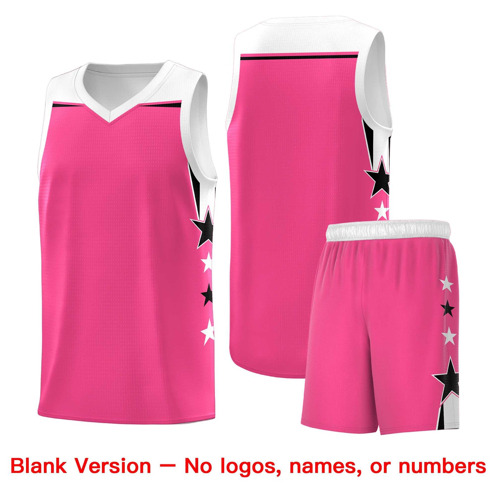 Custom Youth Basketball Uniform Pink White Two Tone Side Star Add Name Number & Logo
